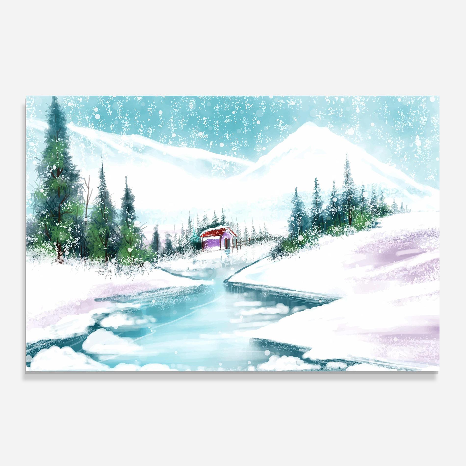 Стъклен панел за кухня Purple House Winter mockup 0