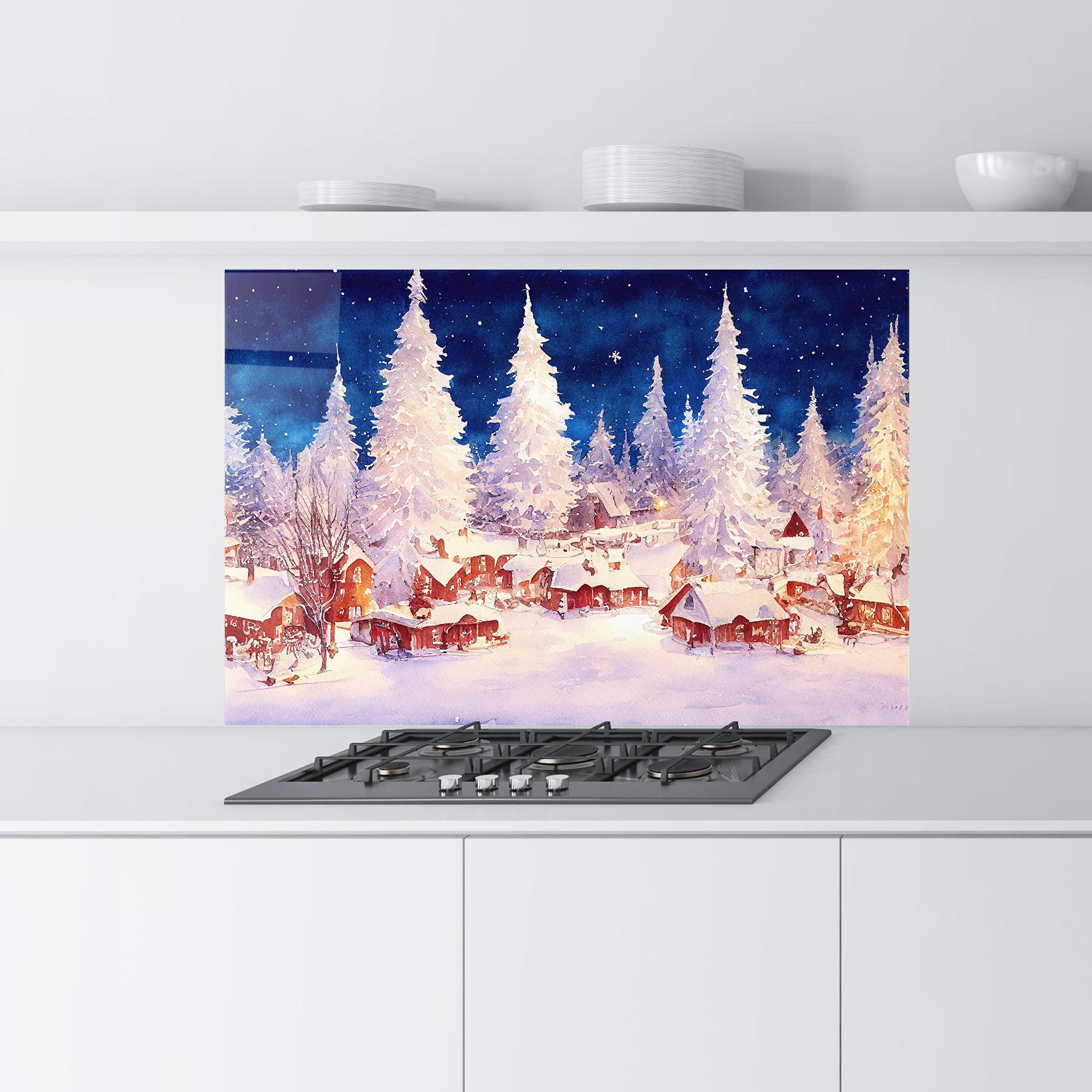Стъклен панел за кухня Snow Falling Painting mockup 9