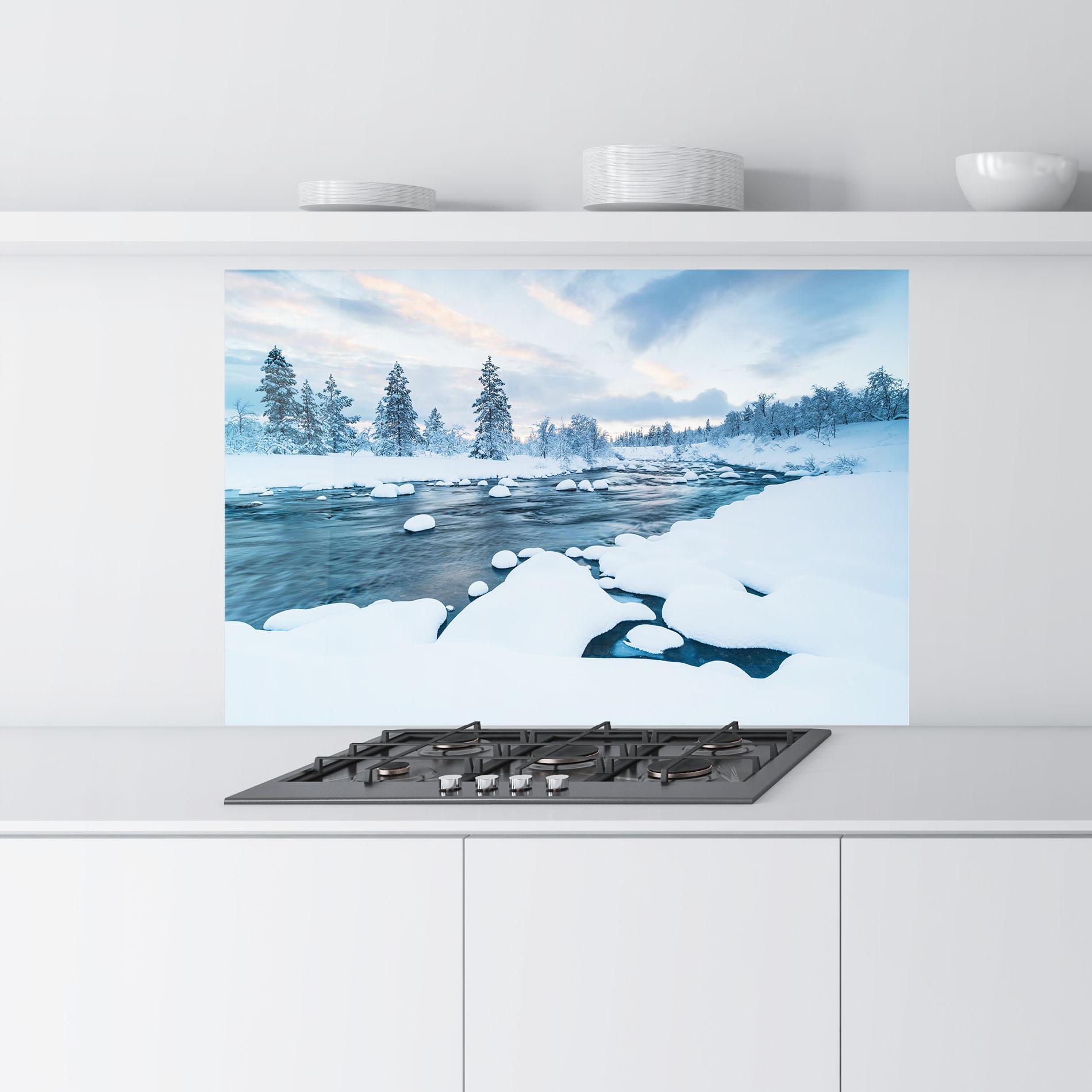 Стъклен панел за кухня Winter River mockup 9