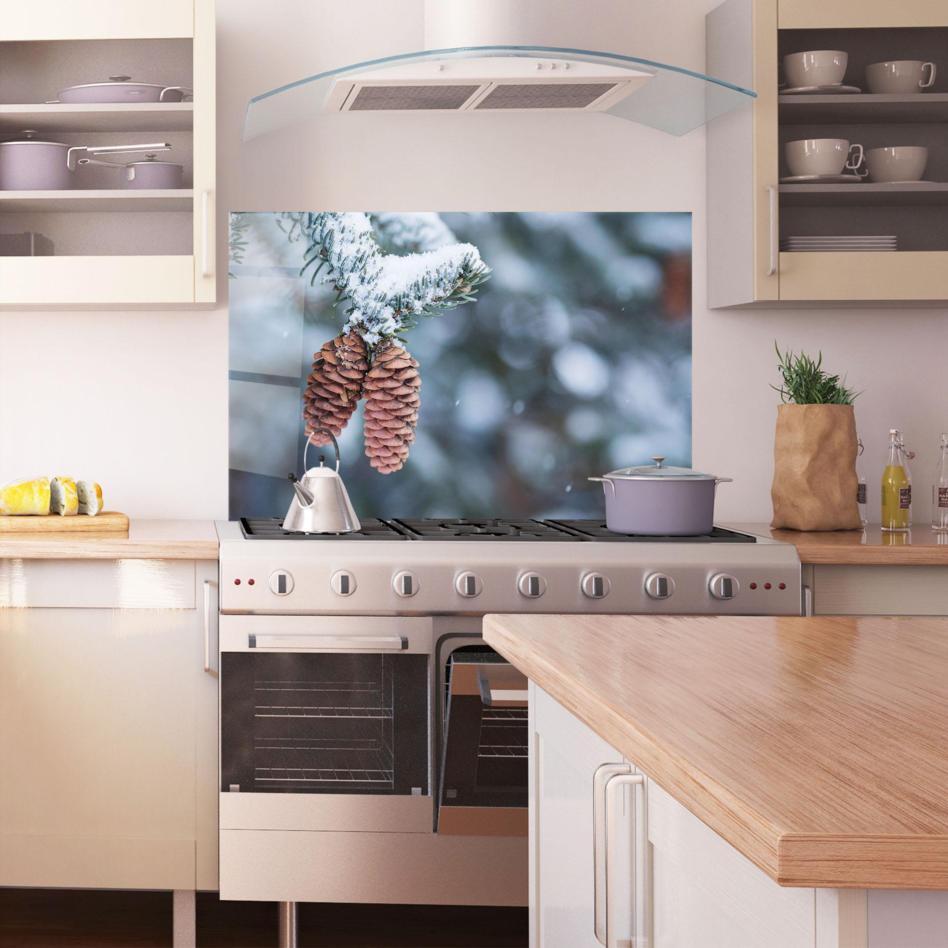 Стъклен панел за кухня Winter Cones mockup 1