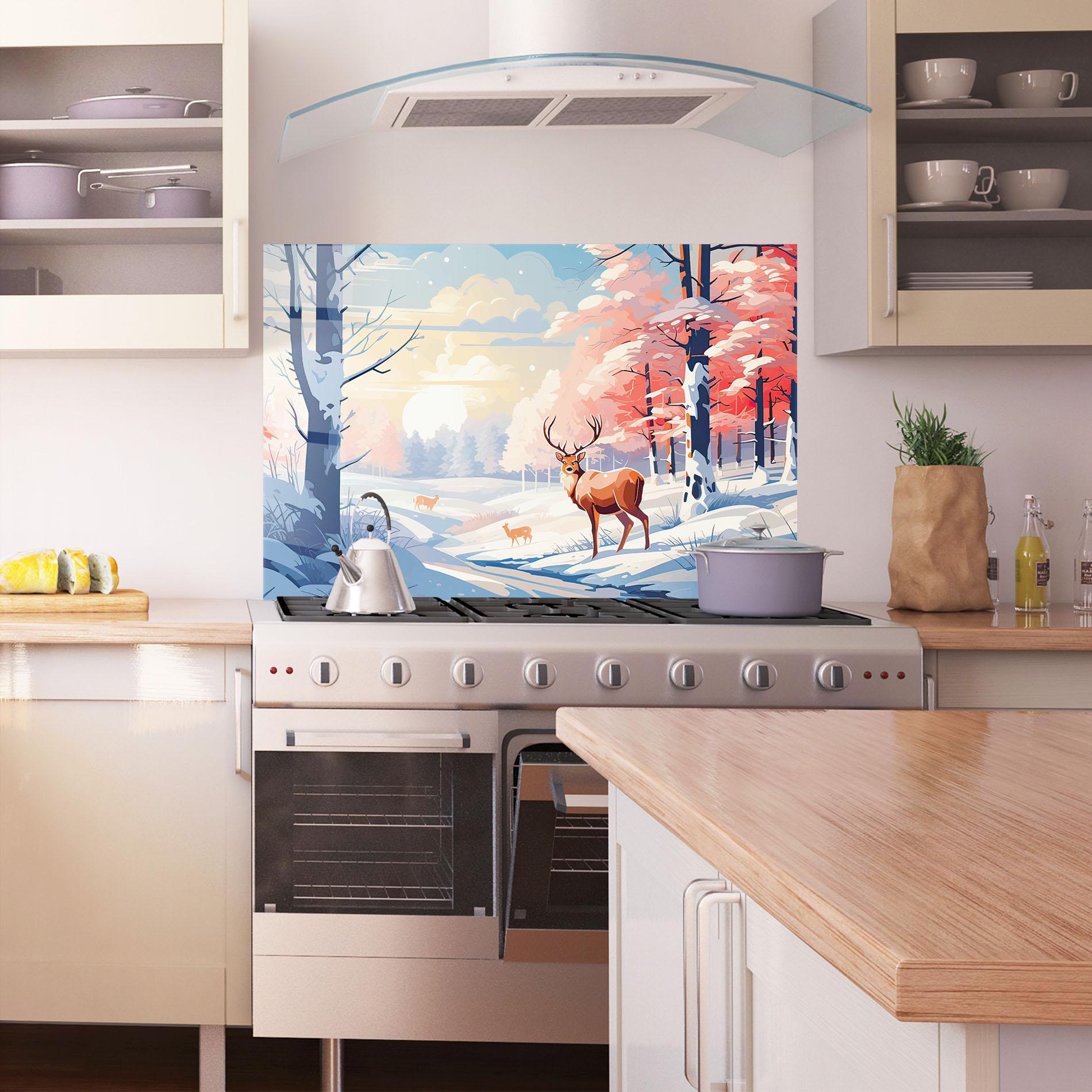 Стъклен панел за кухня Winter Deer Art mockup 1