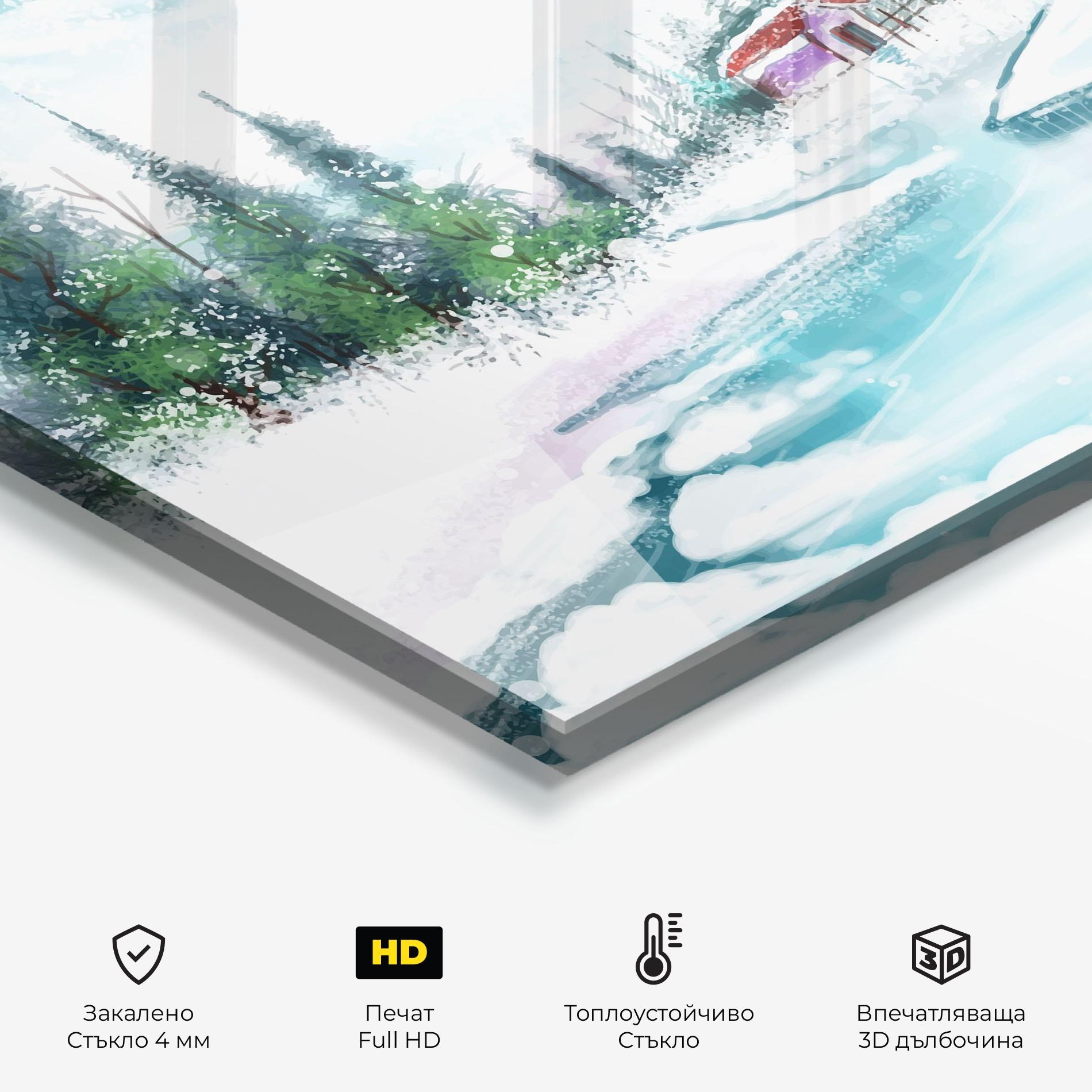 Стъклен панел за кухня Purple House Winter mockup 2