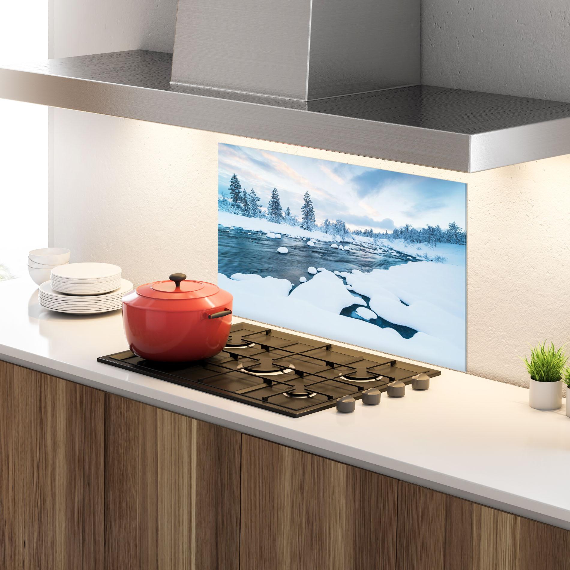 Стъклен панел за кухня Winter River mockup 4