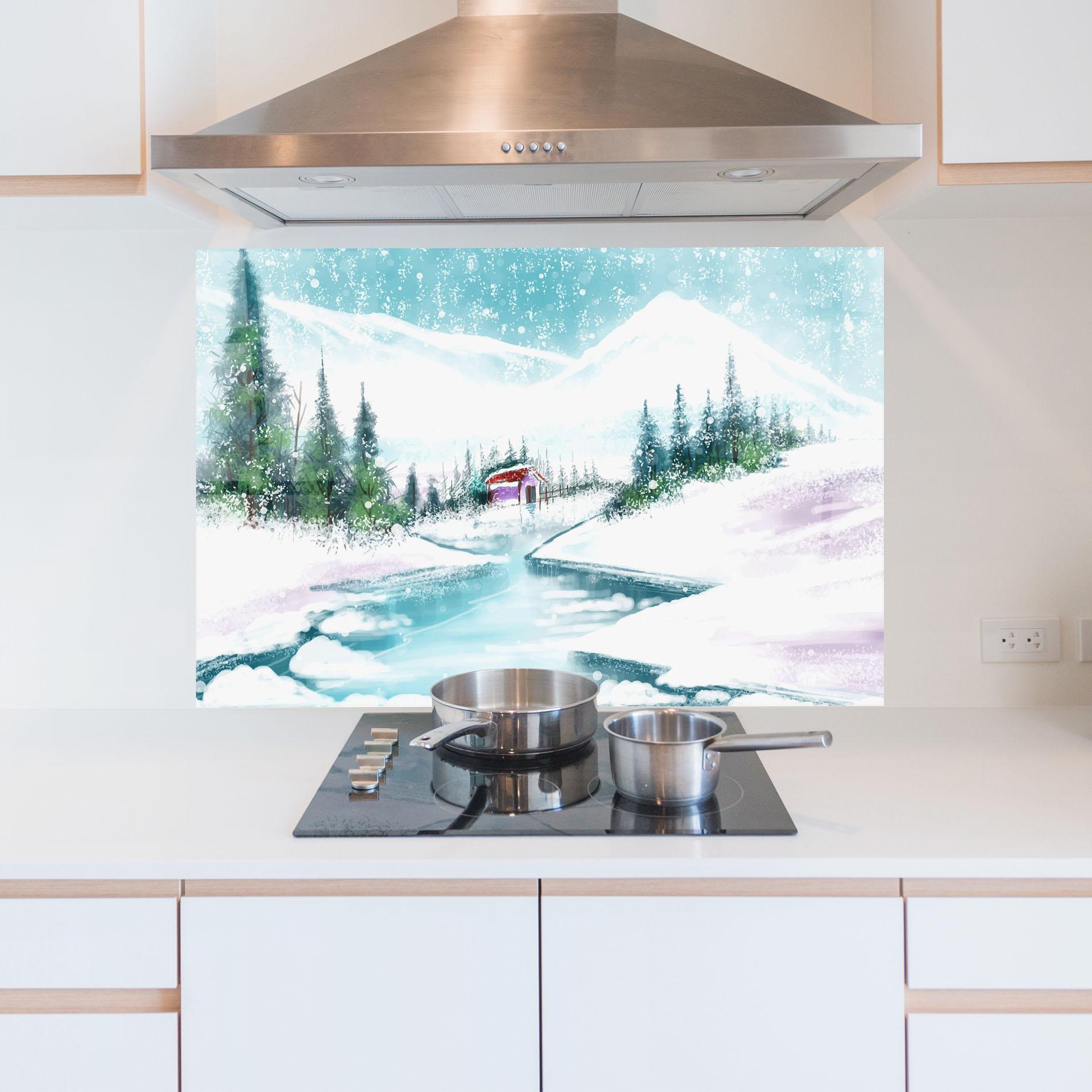 Стъклен панел за кухня Purple House Winter mockup 5