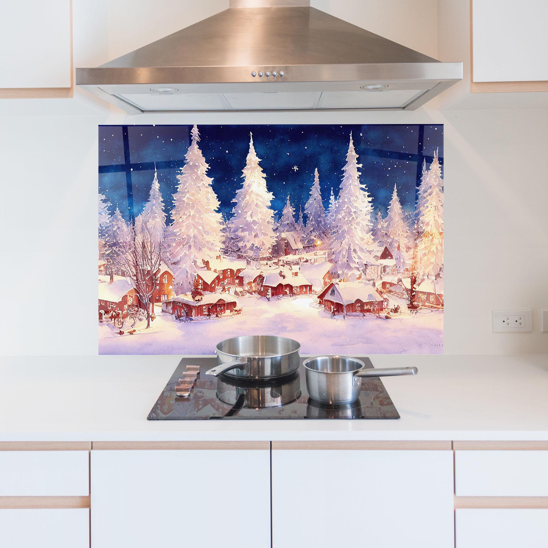 Стъклен панел за кухня Snow Falling Painting mockup 5