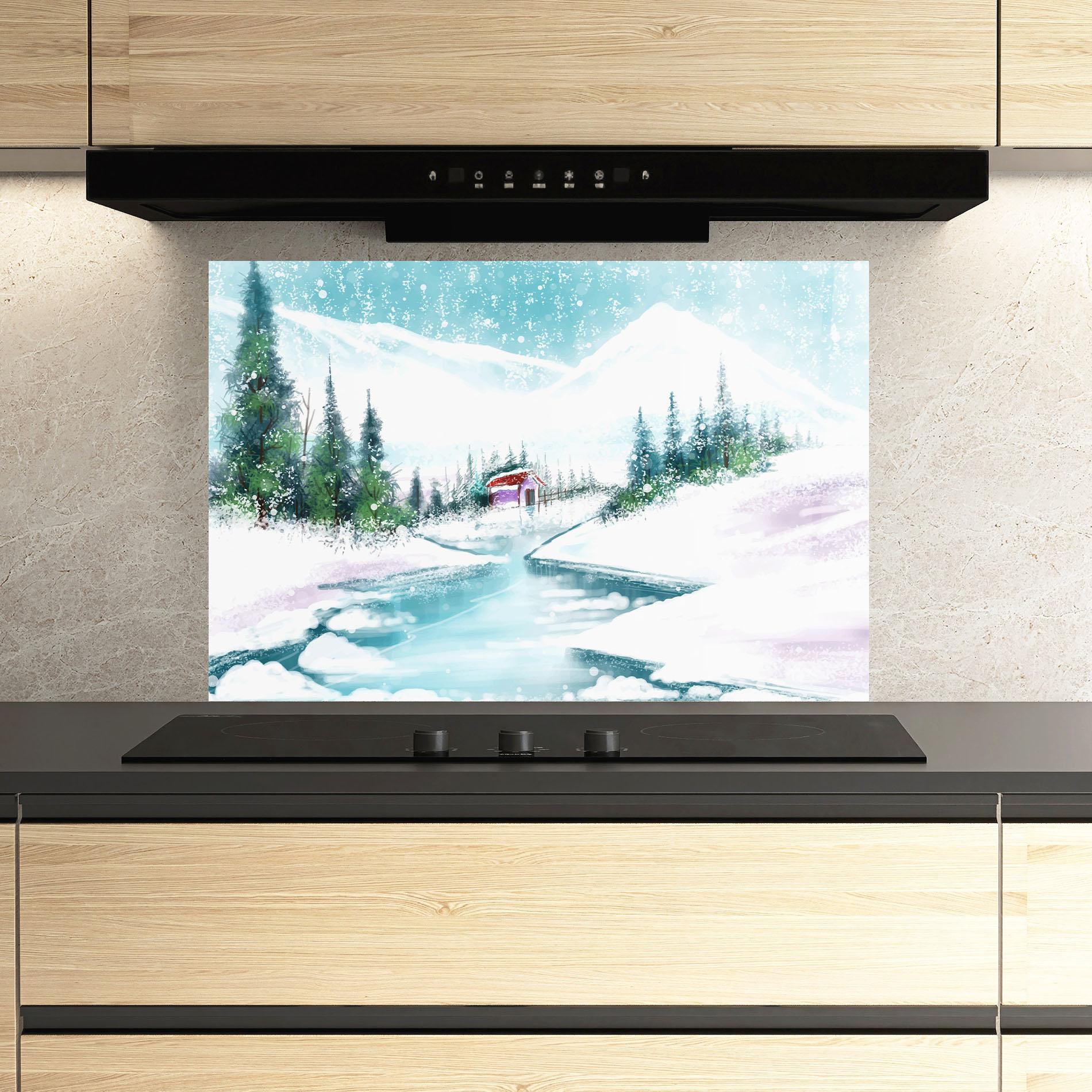 Стъклен панел за кухня Purple House Winter mockup 3