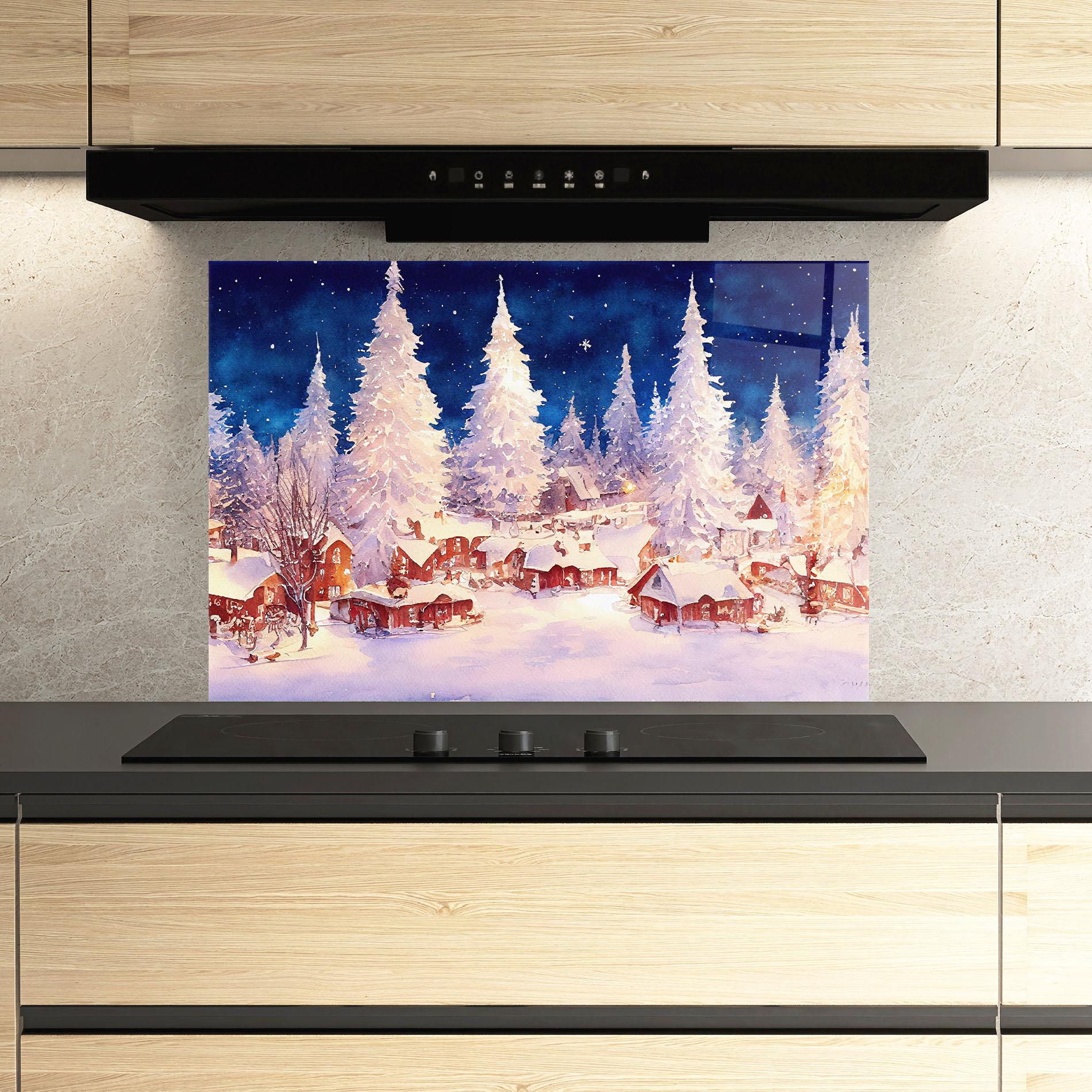 Стъклен панел за кухня Snow Falling Painting mockup 3