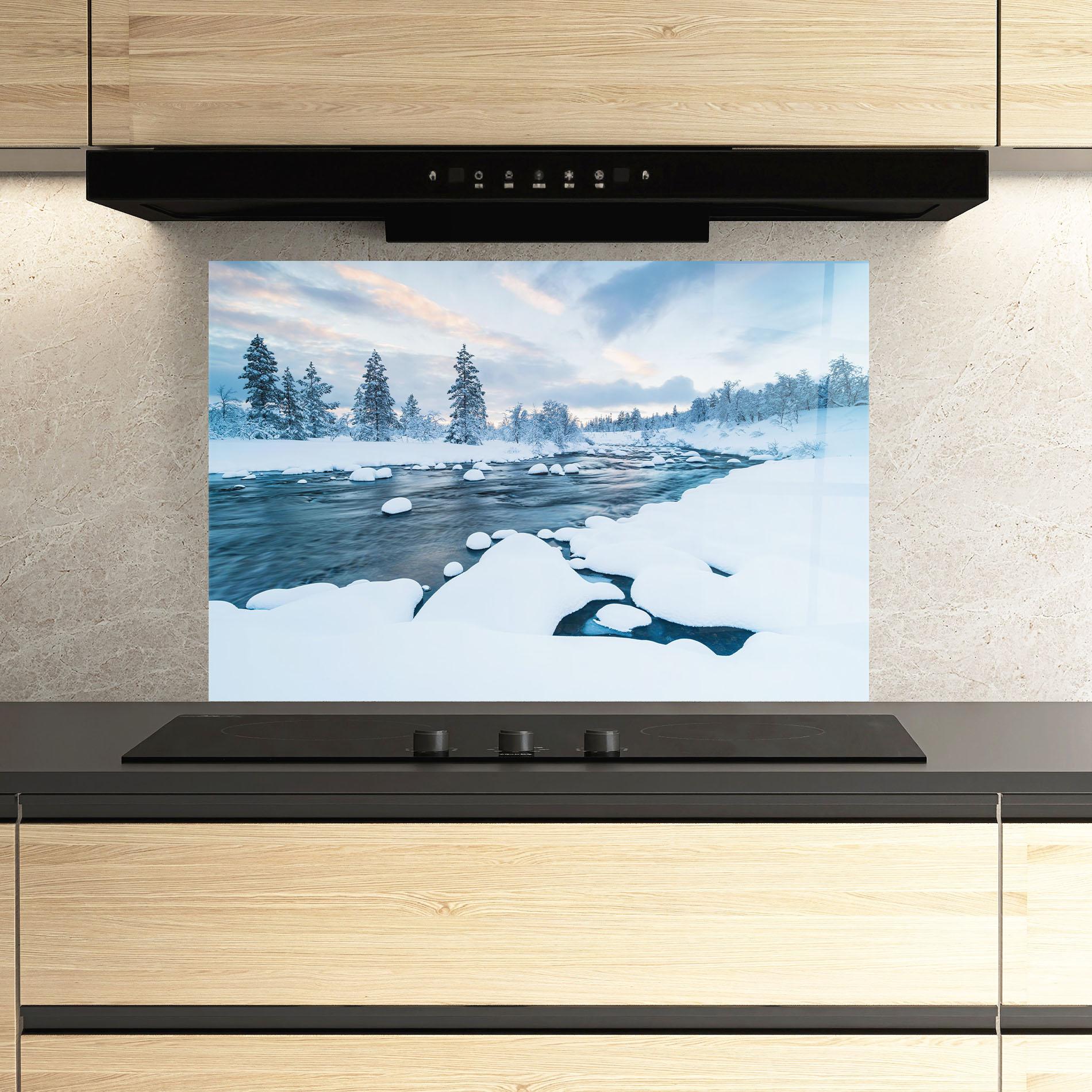 Стъклен панел за кухня Winter River mockup 3