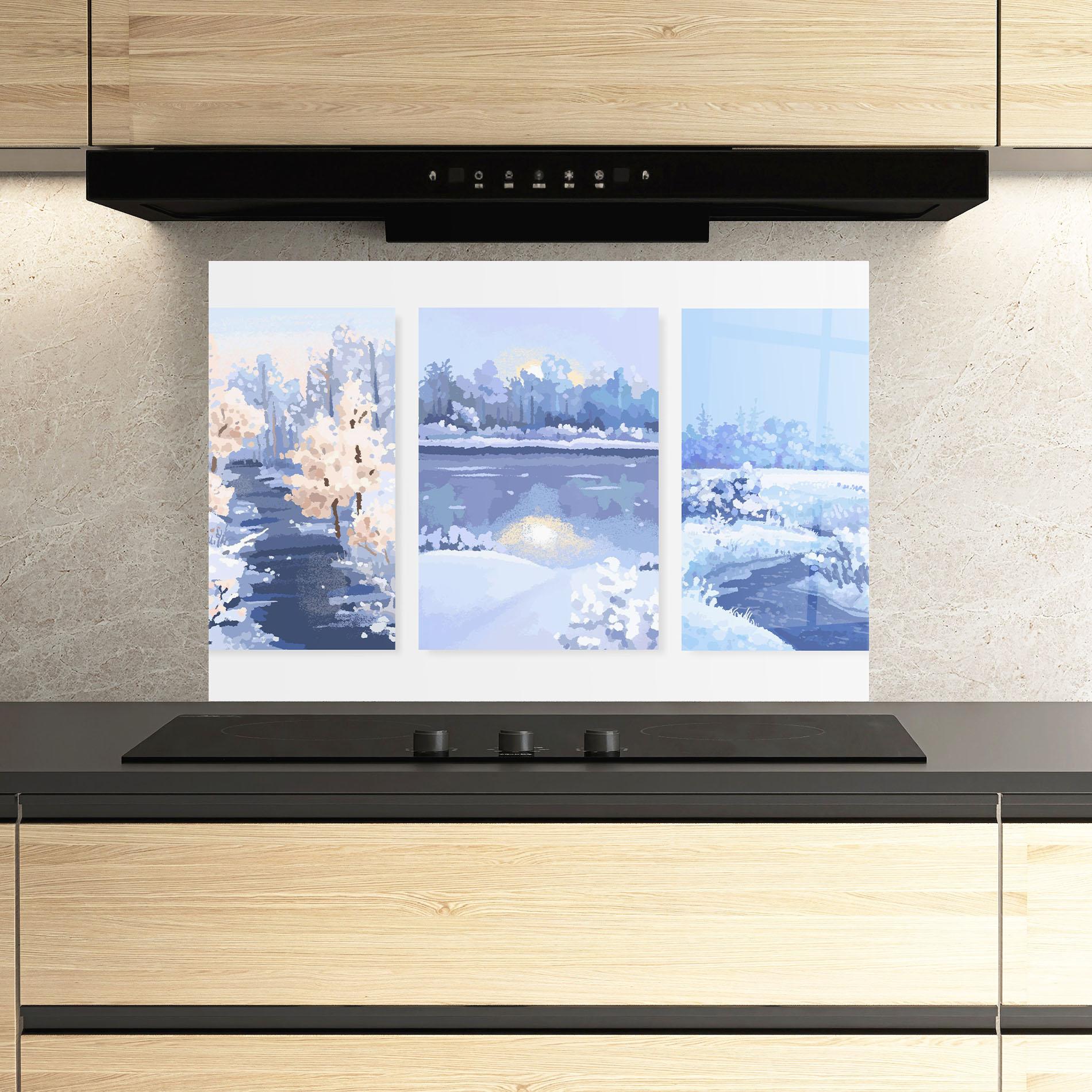 Стъклен панел за кухня Winter_landscape_with_forest_and_field_vector_illustration14 mockup 3