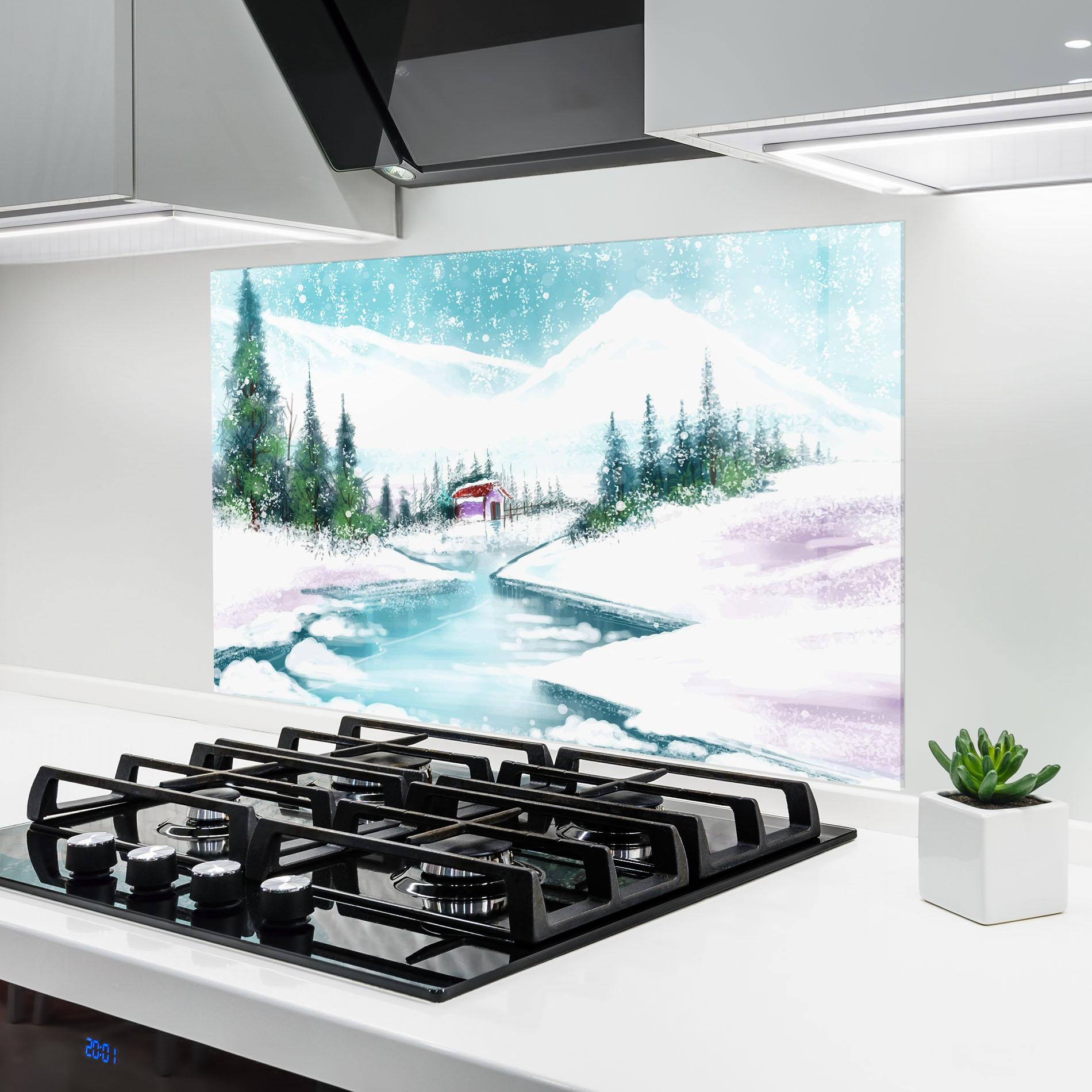 Стъклен панел за кухня Purple House Winter mockup 6