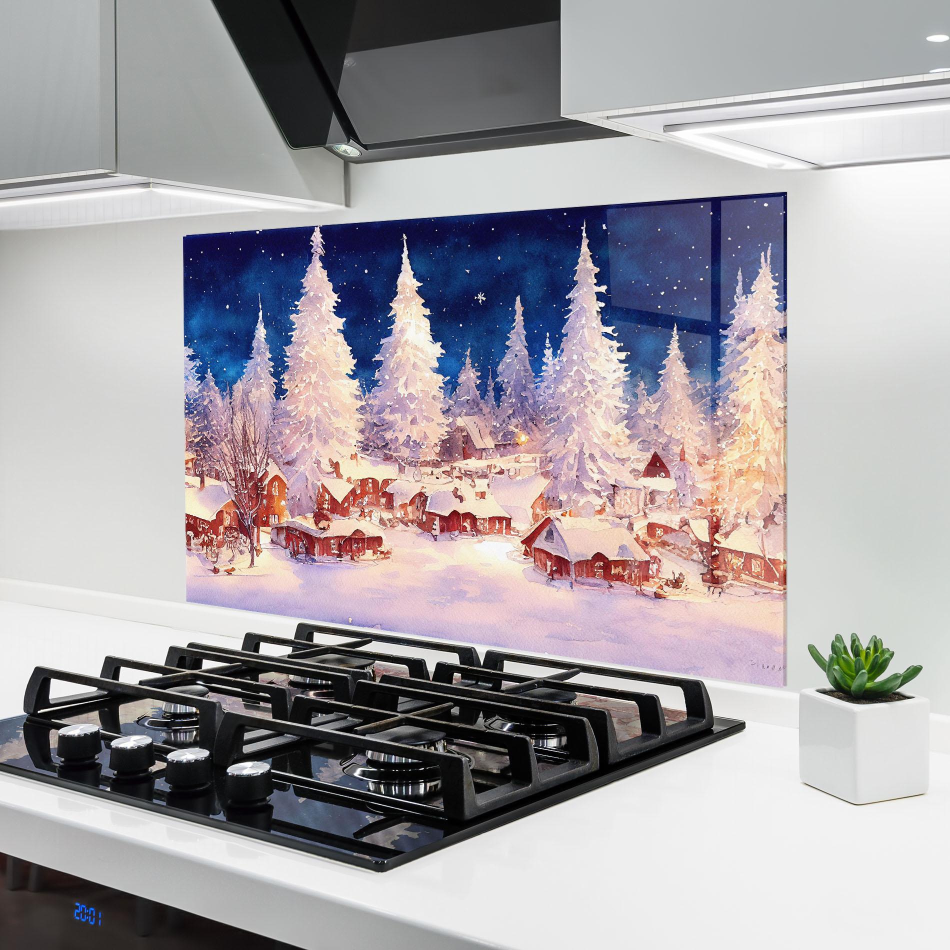 Стъклен панел за кухня Snow Falling Painting mockup 6
