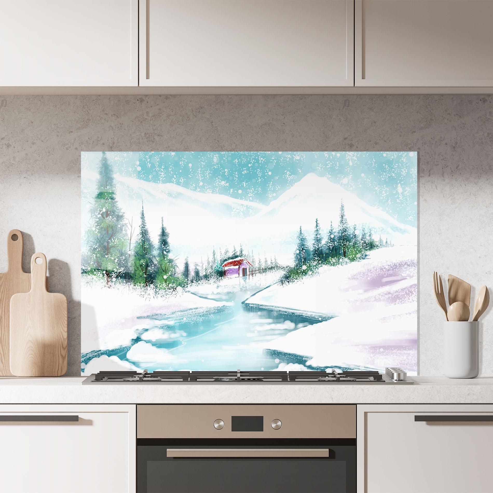 Стъклен панел за кухня Purple House Winter mockup 7
