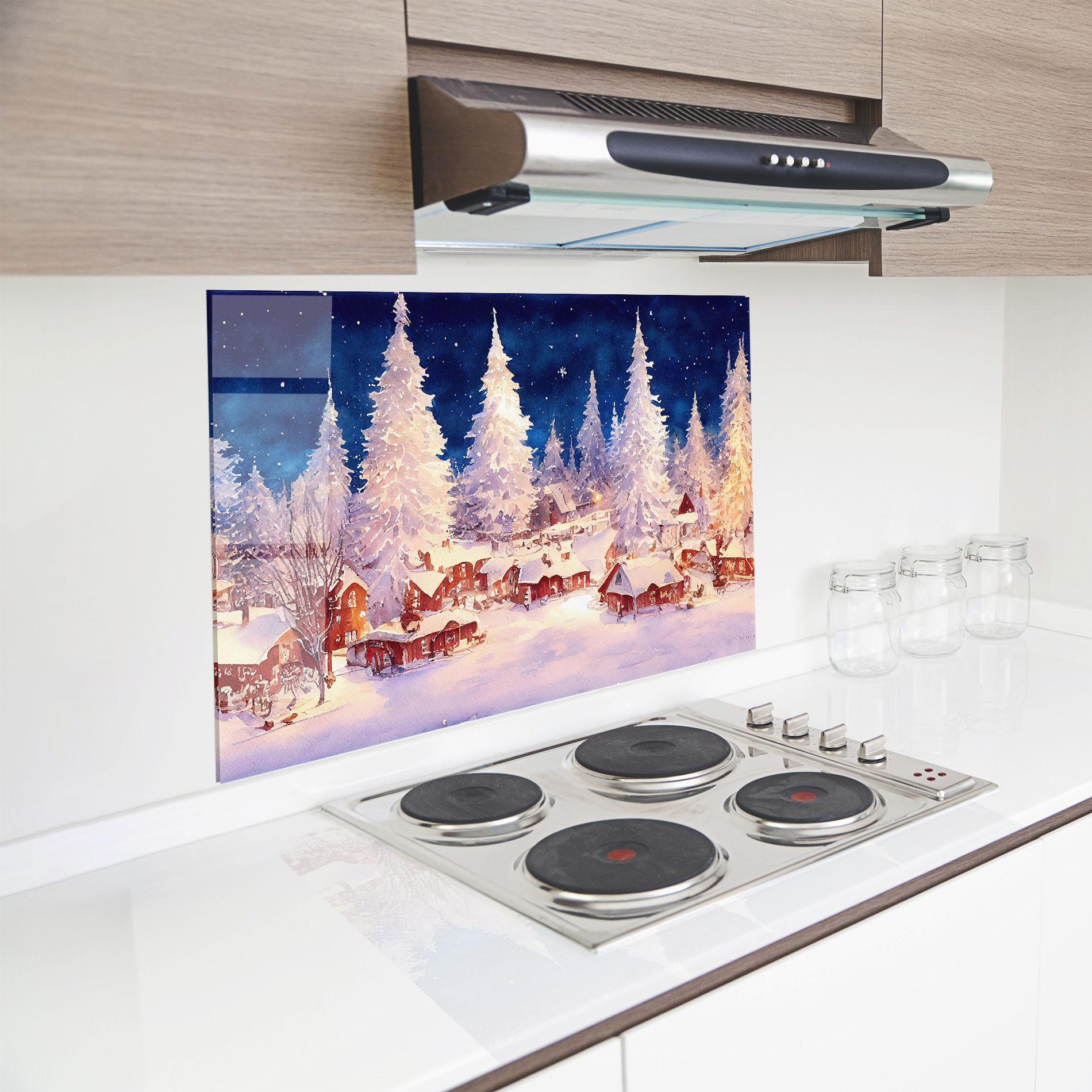 Стъклен панел за кухня Snow Falling Painting mockup 8