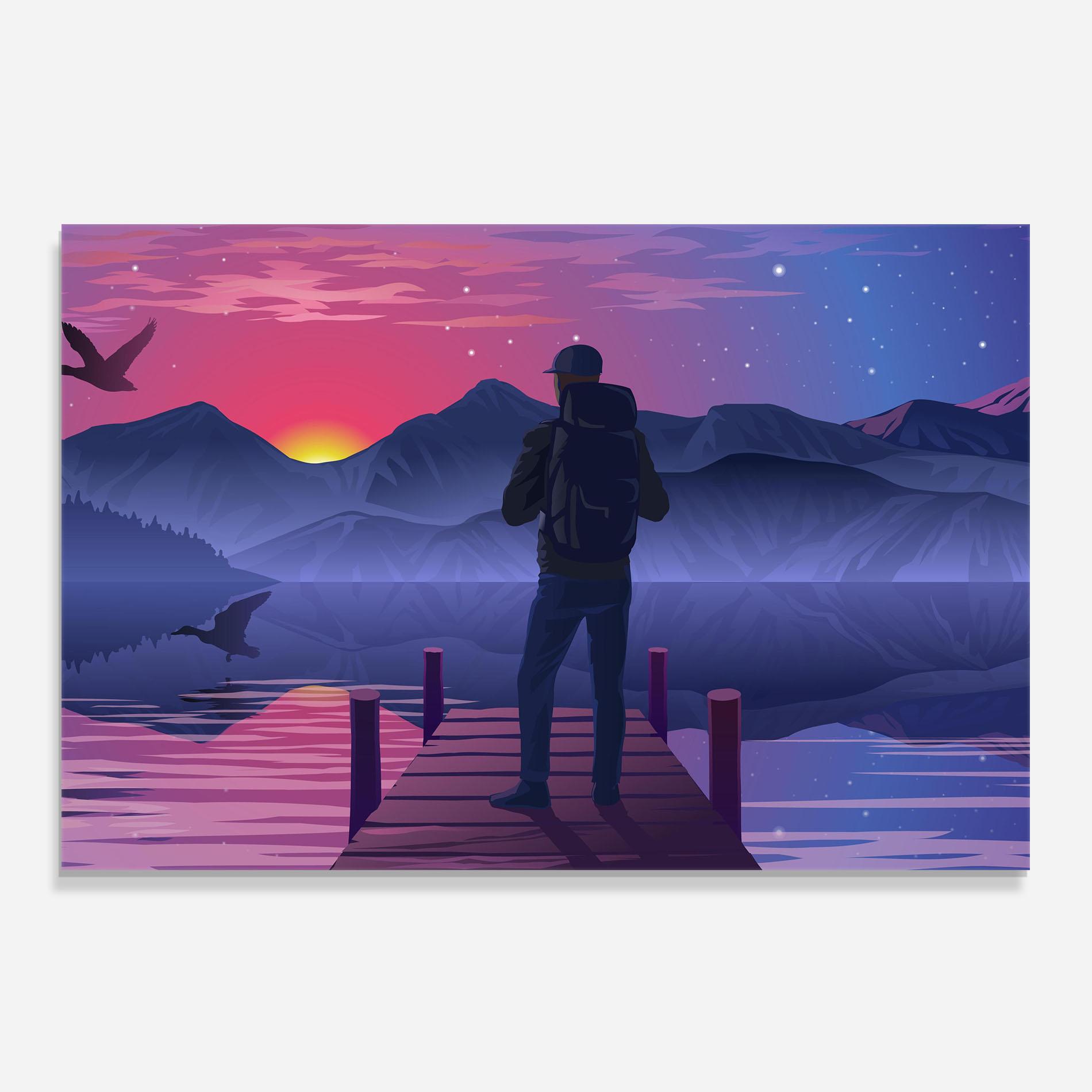 Стъклен панел за кухня Lake Pink Night mockup 0