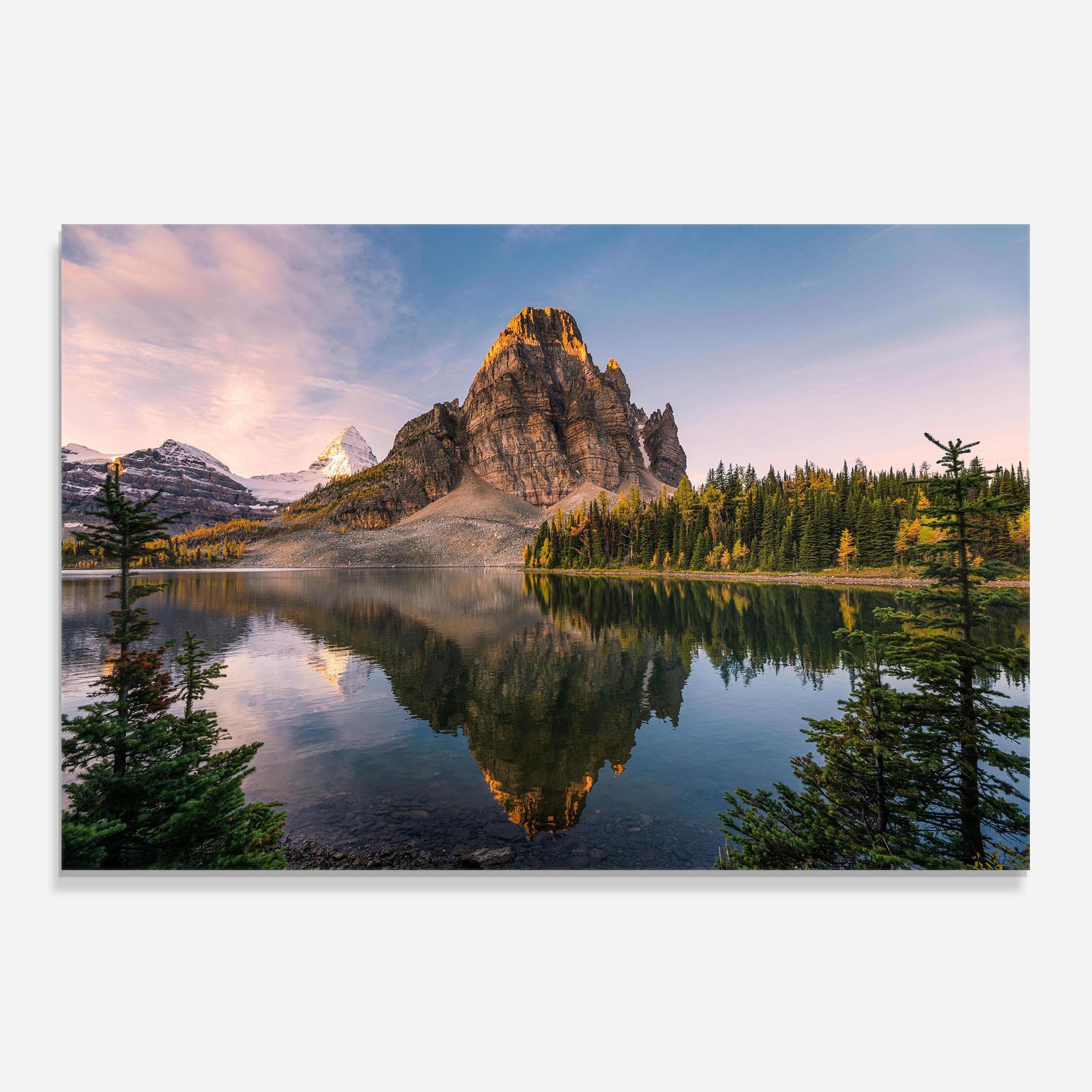 Стъклен панел за кухня Mountain Sunrise Lake mockup 0