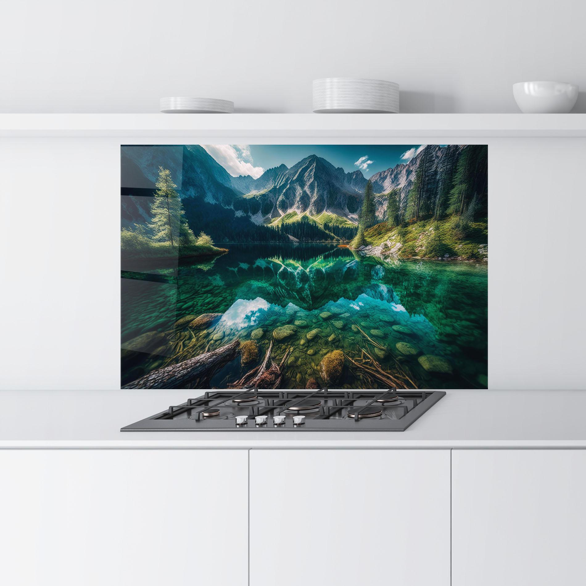 Стъклен панел за кухня Beautiful Lake Mountain mockup 9