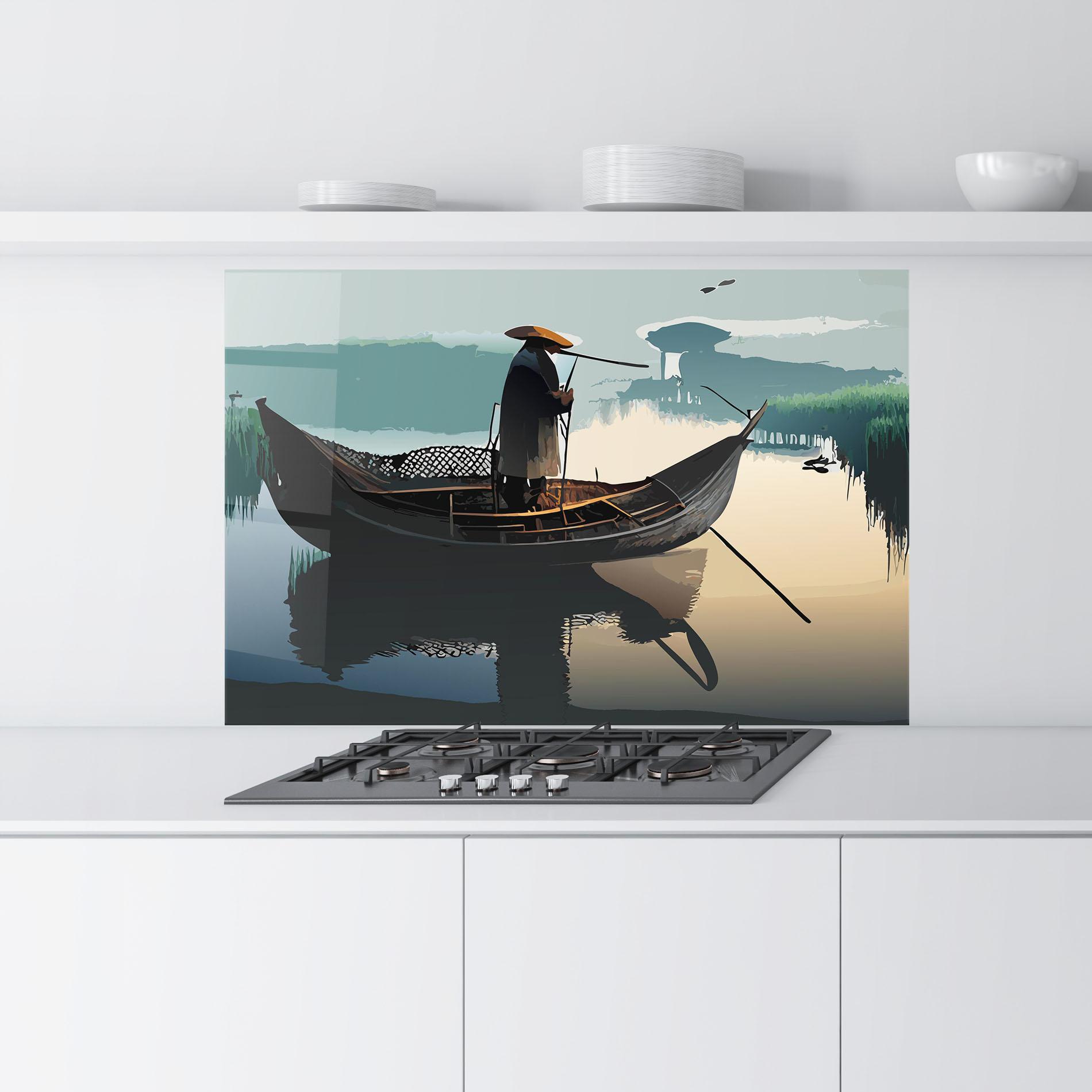 Стъклен панел за кухня Japan Man Lake mockup 9