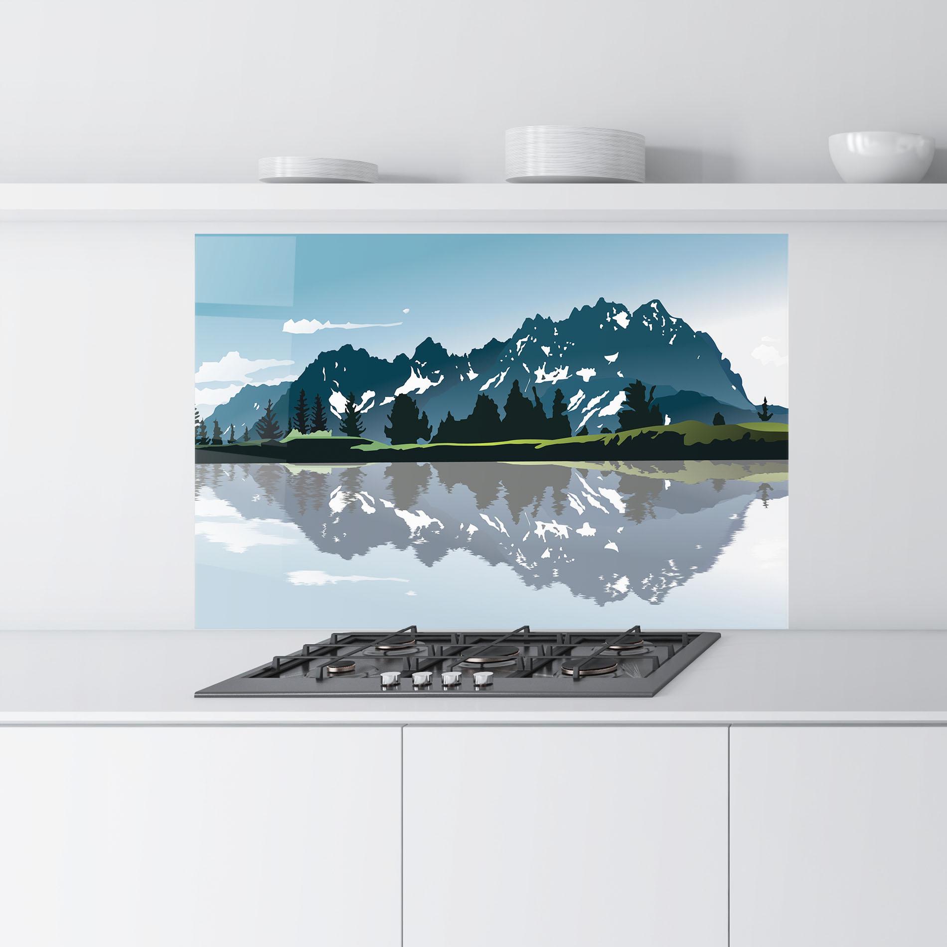 Стъклен панел за кухня Lake Blue Mountain mockup 9