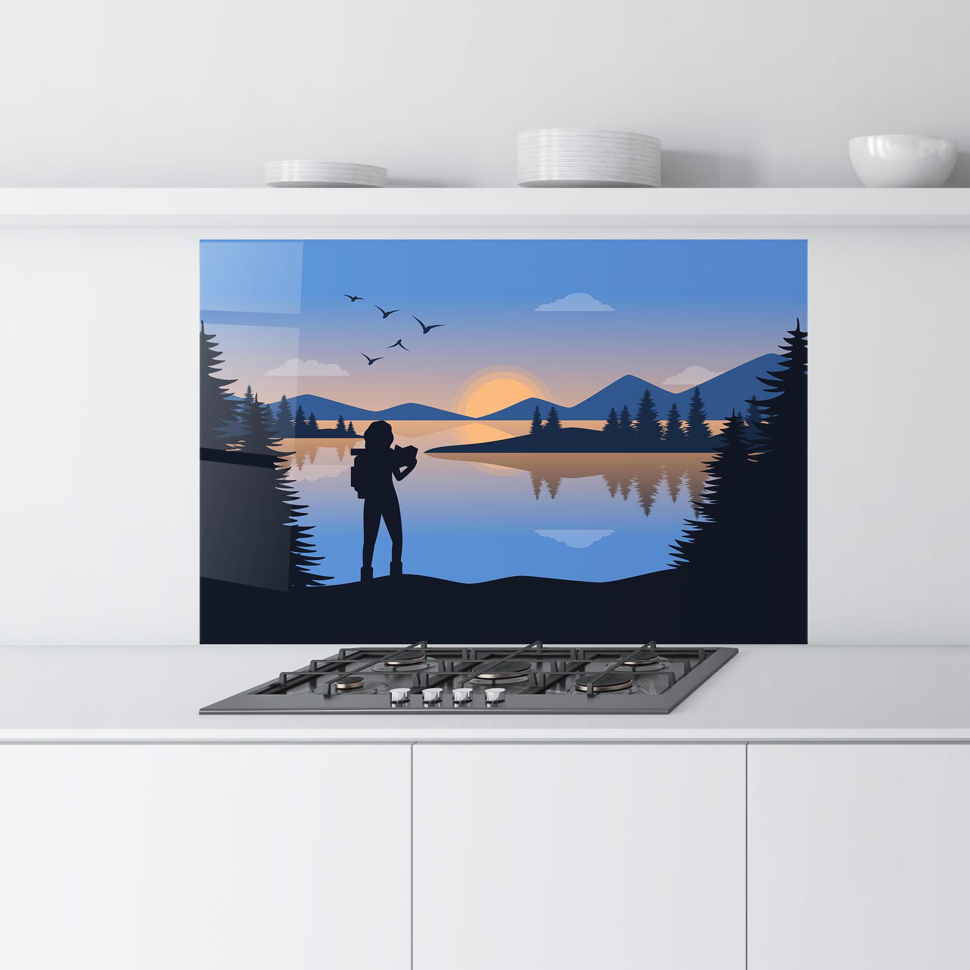 Стъклен панел за кухня Lake Woman View mockup 9