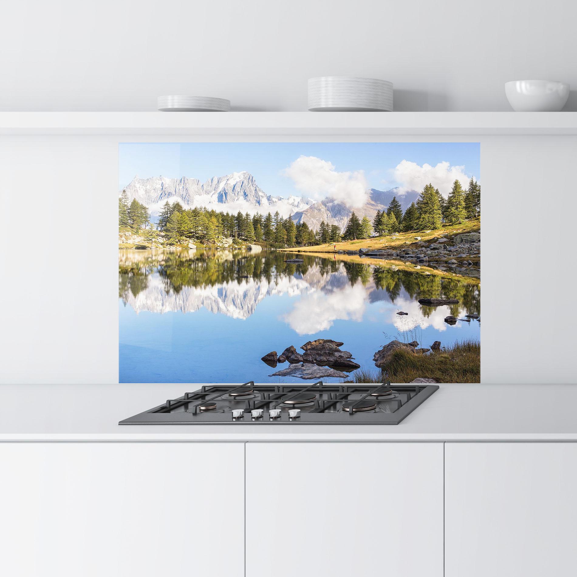 Стъклен панел за кухня Mountain Reflection mockup 9