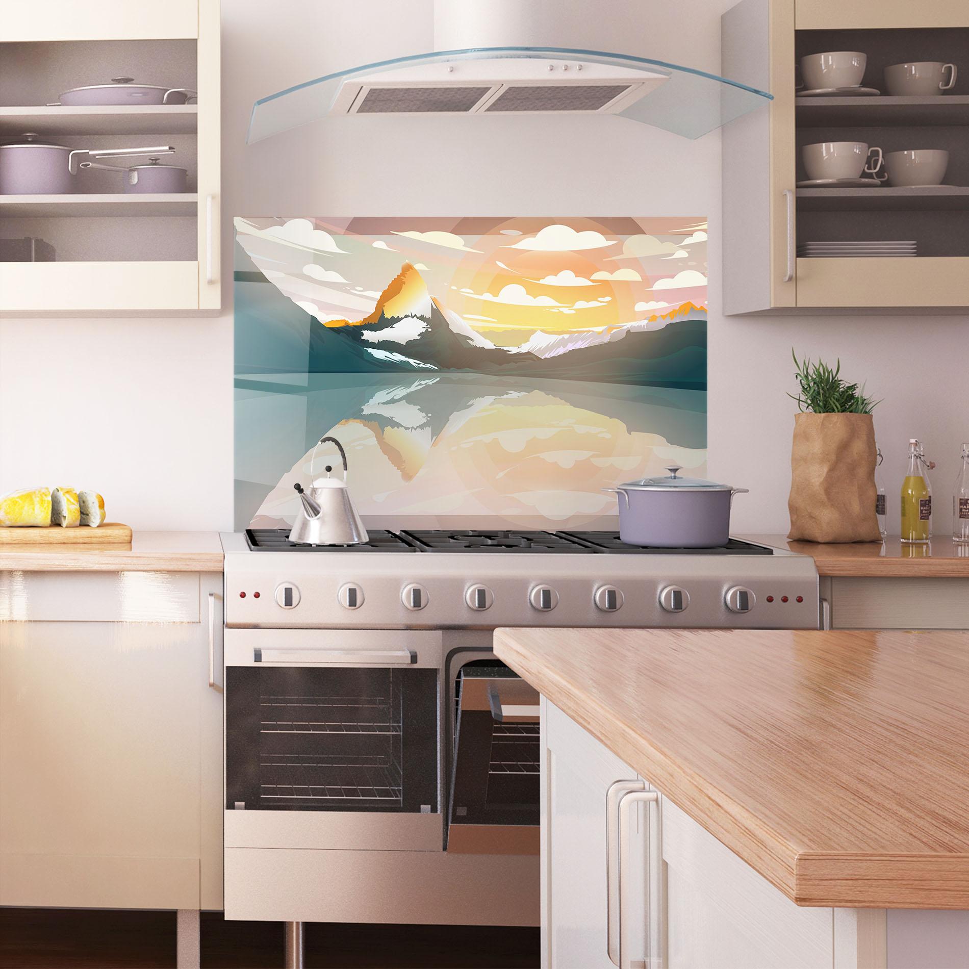 Стъклен панел за кухня Green Mountain Lake mockup 1