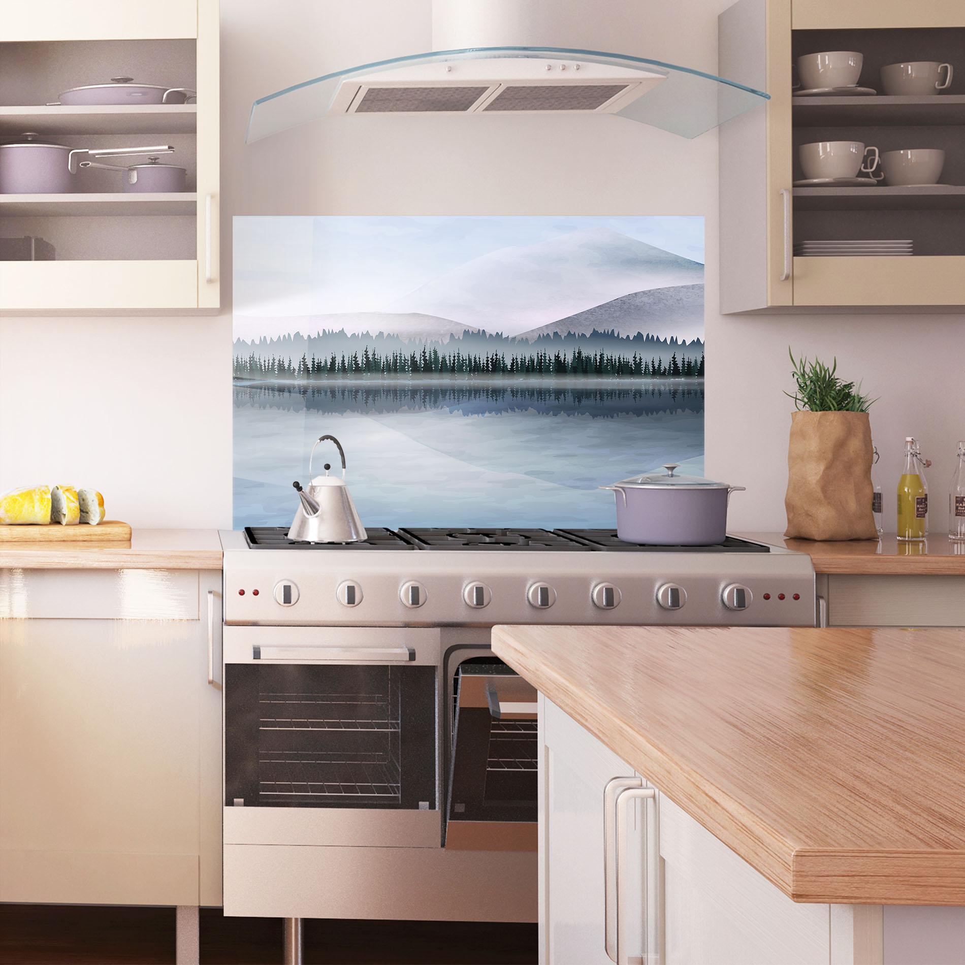 Стъклен панел за кухня Grey Lake Trees mockup 1