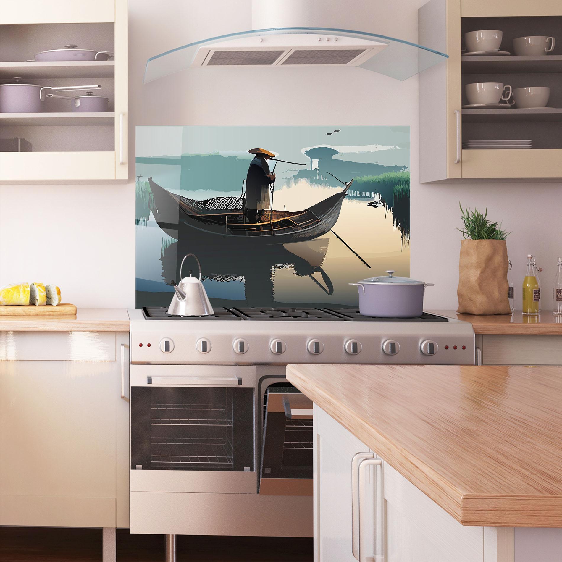 Стъклен панел за кухня Japan Man Lake mockup 1