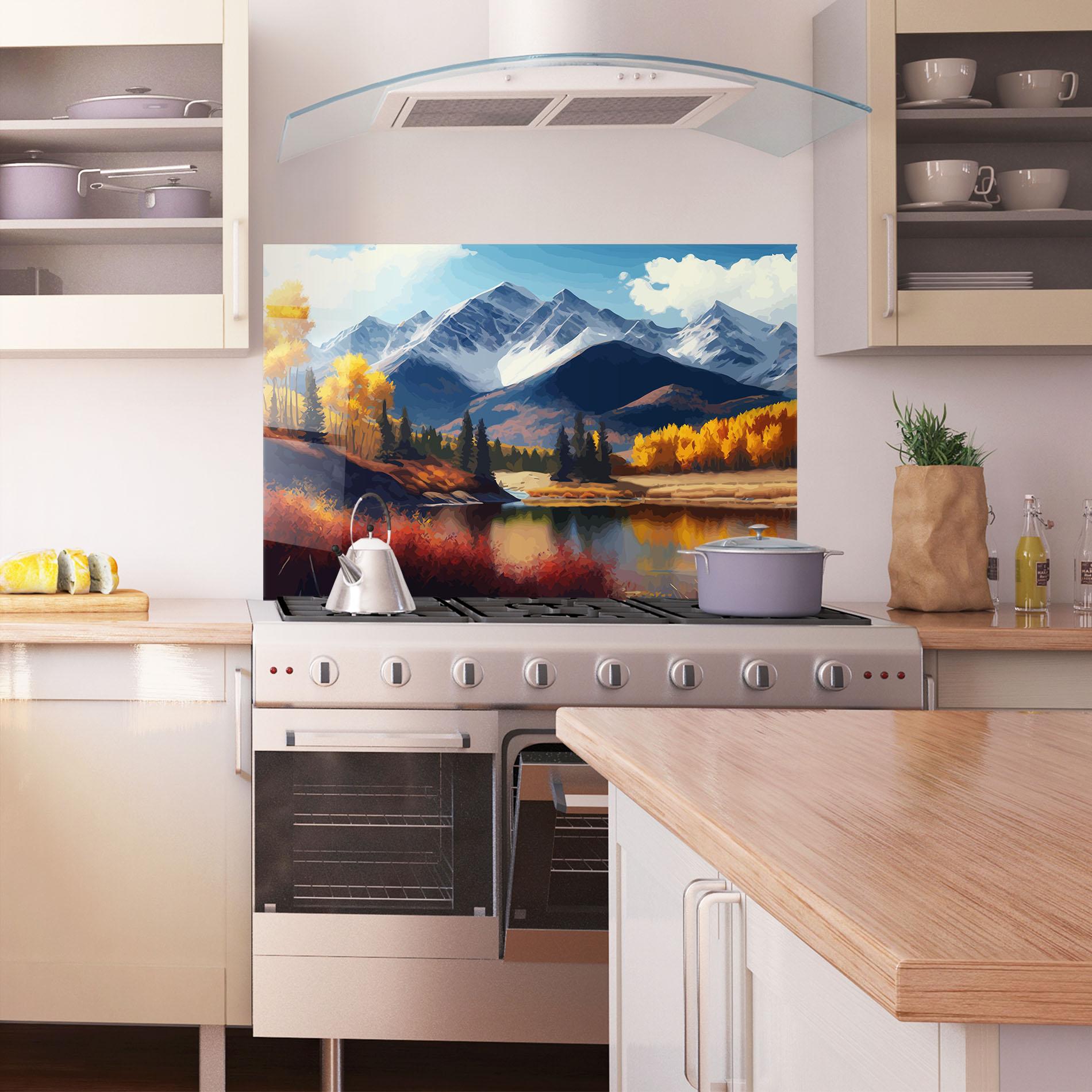 Стъклен панел за кухня Lake Autumn View mockup 1