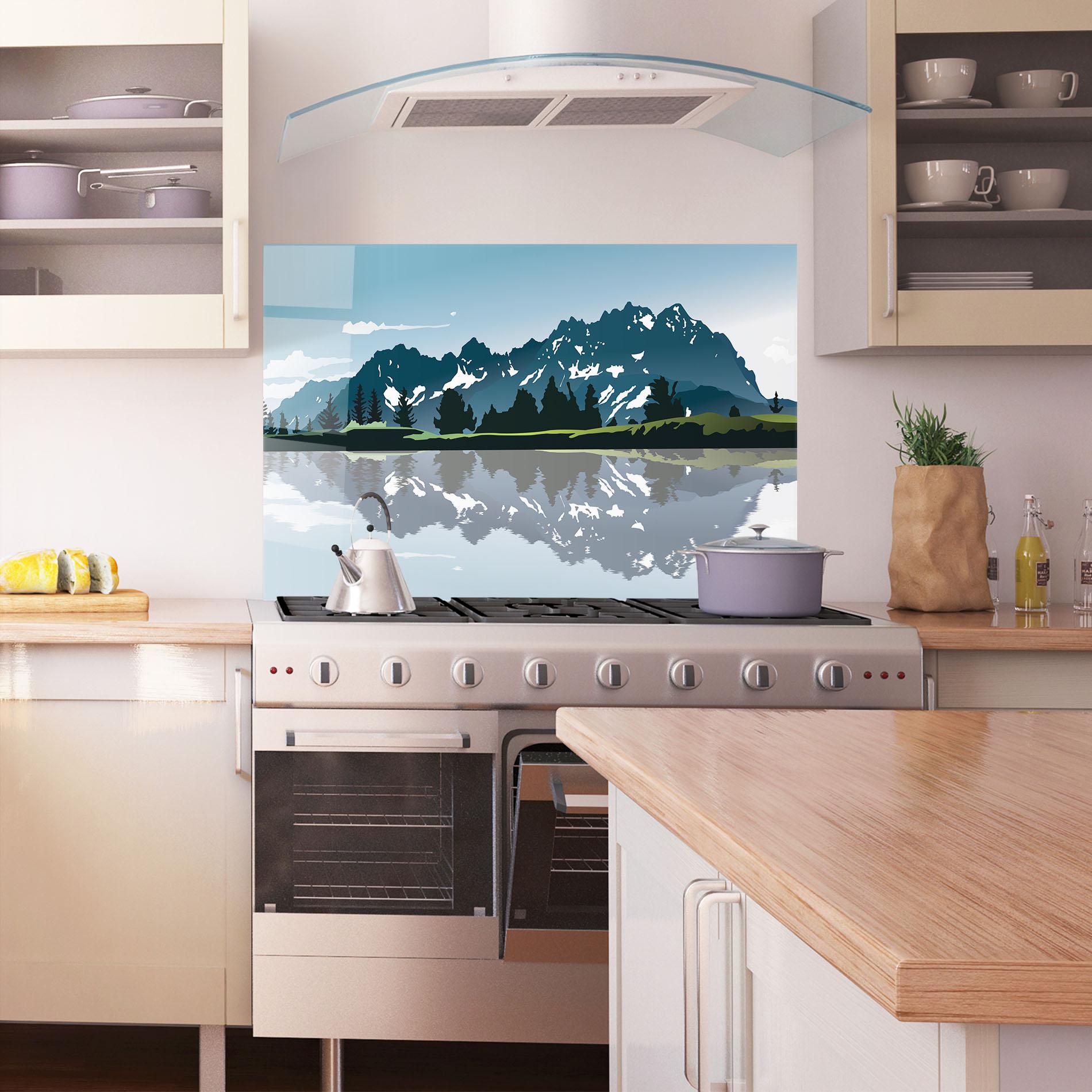 Стъклен панел за кухня Lake Blue Mountain mockup 1