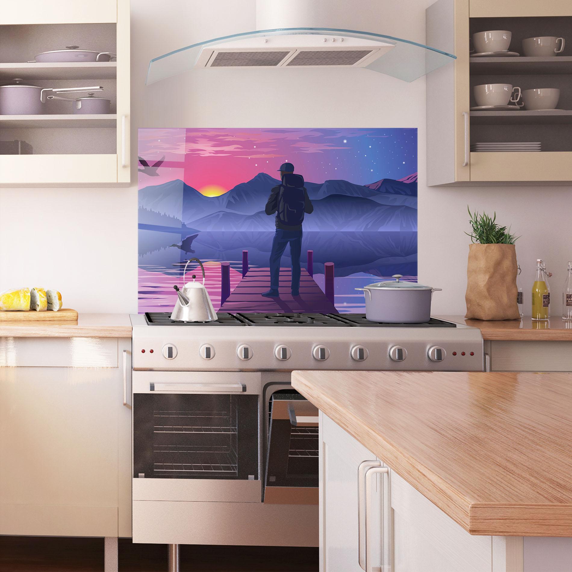 Стъклен панел за кухня Lake Pink Night mockup 1