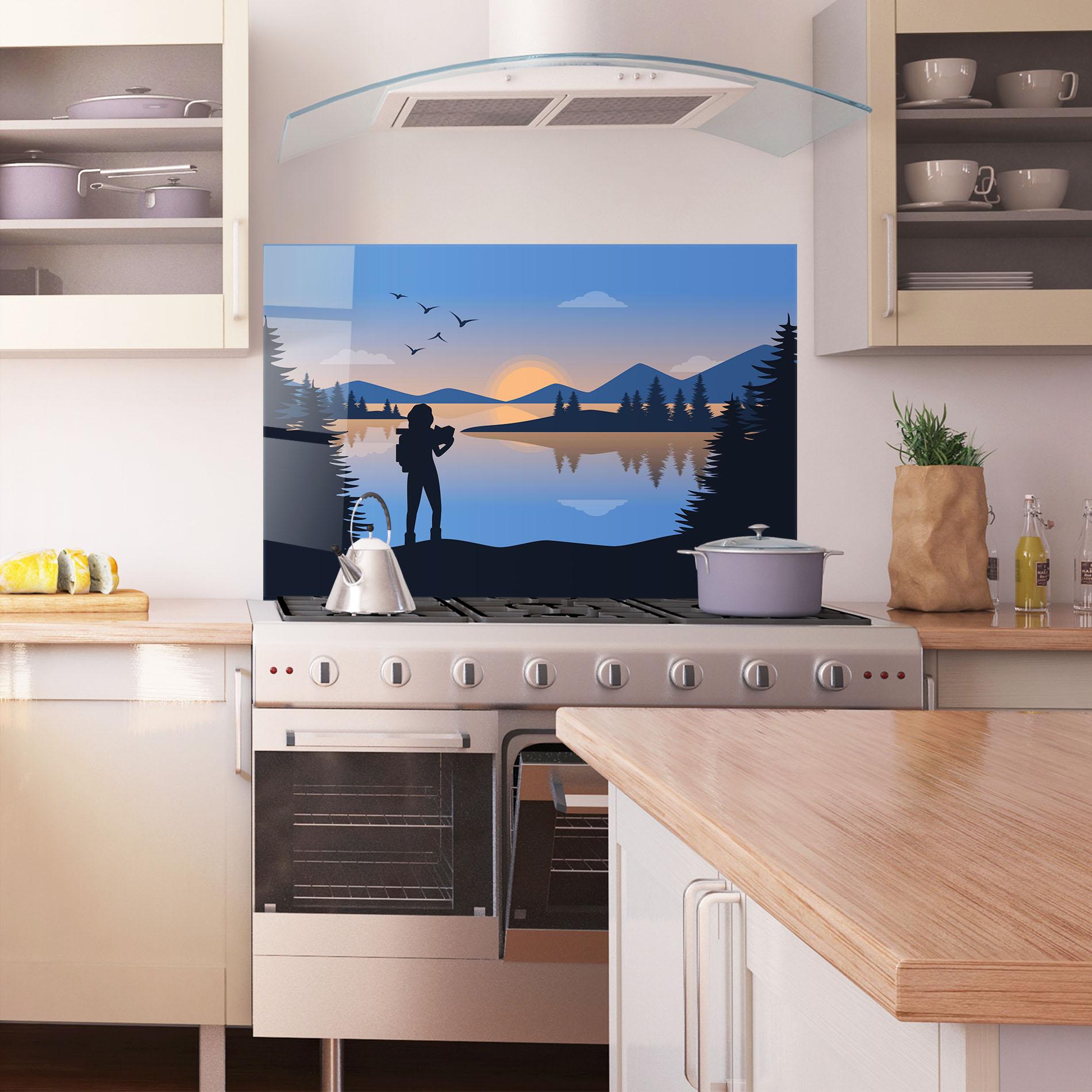 Стъклен панел за кухня Lake Woman View mockup 1