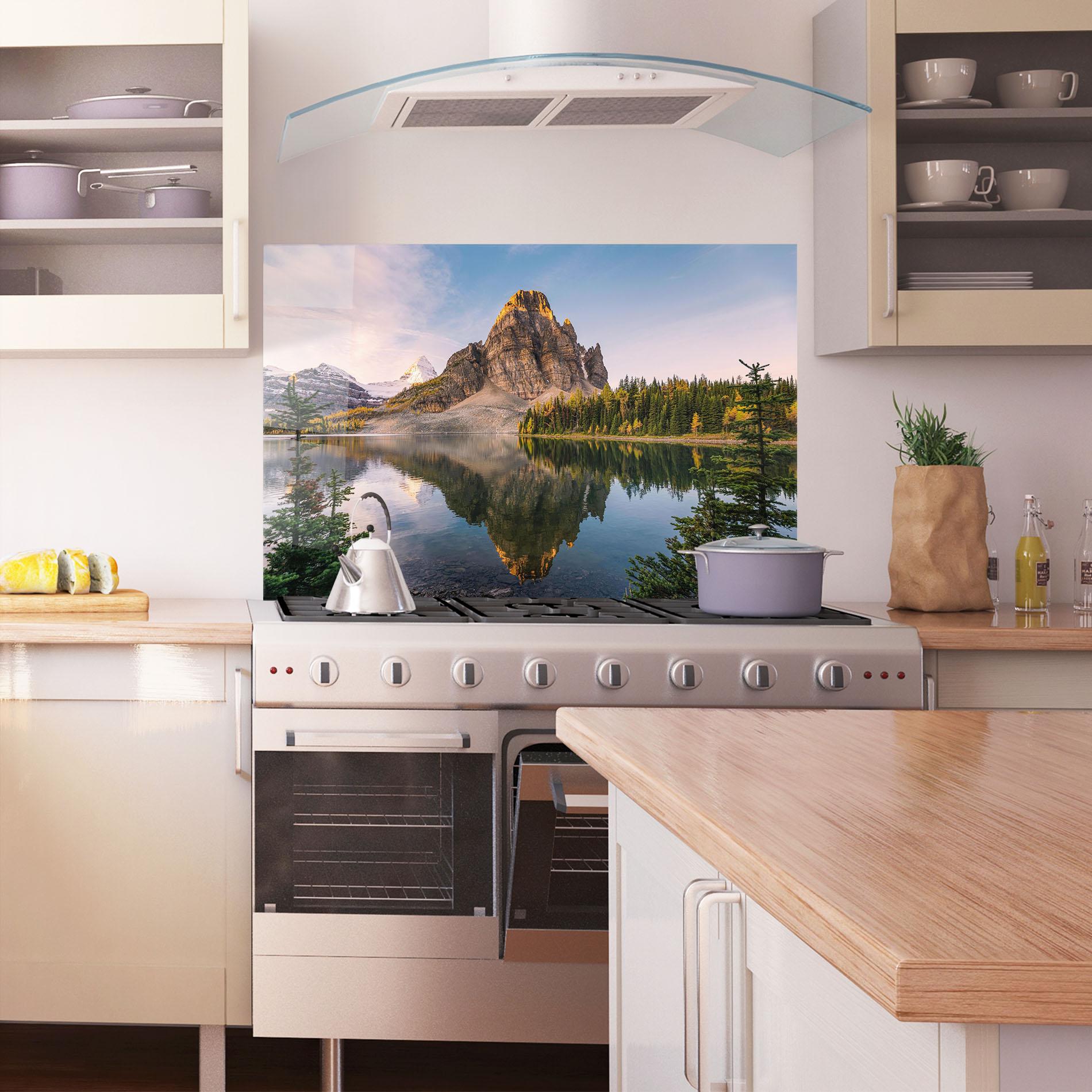 Стъклен панел за кухня Mountain Sunrise Lake mockup 1
