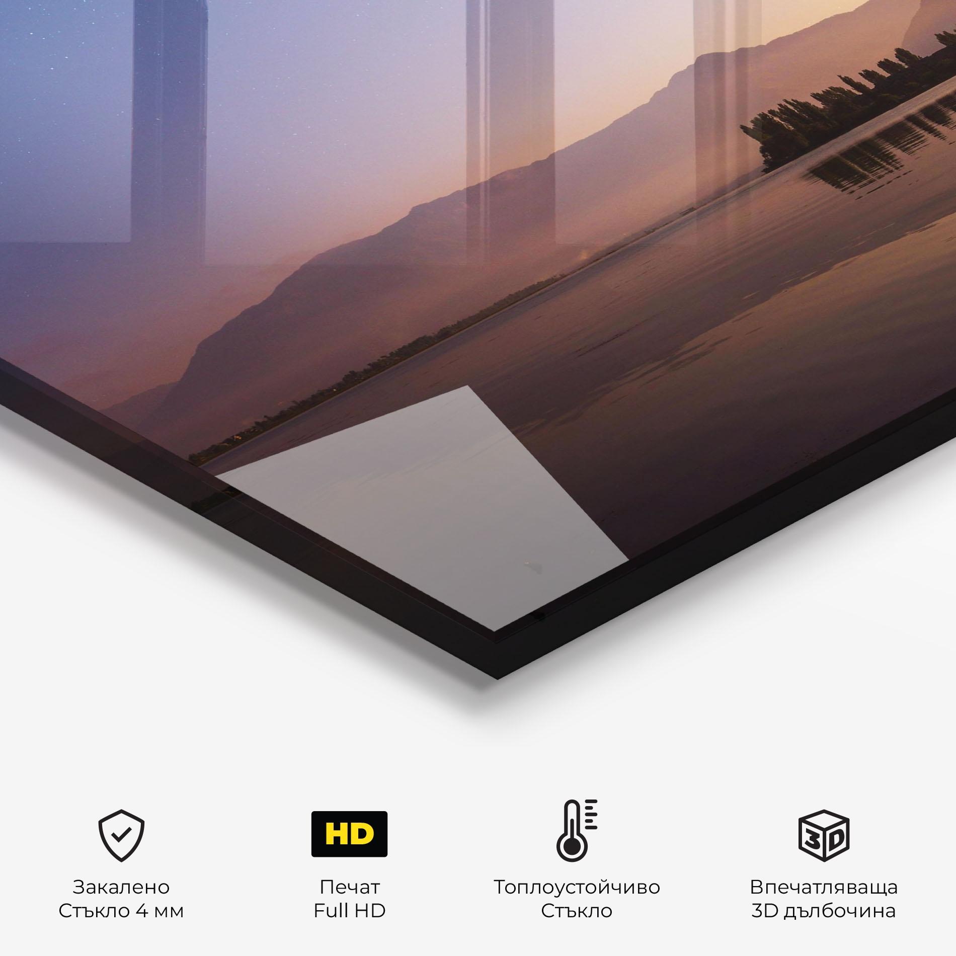 Стъклен панел за кухня Brown Light Lake mockup 2