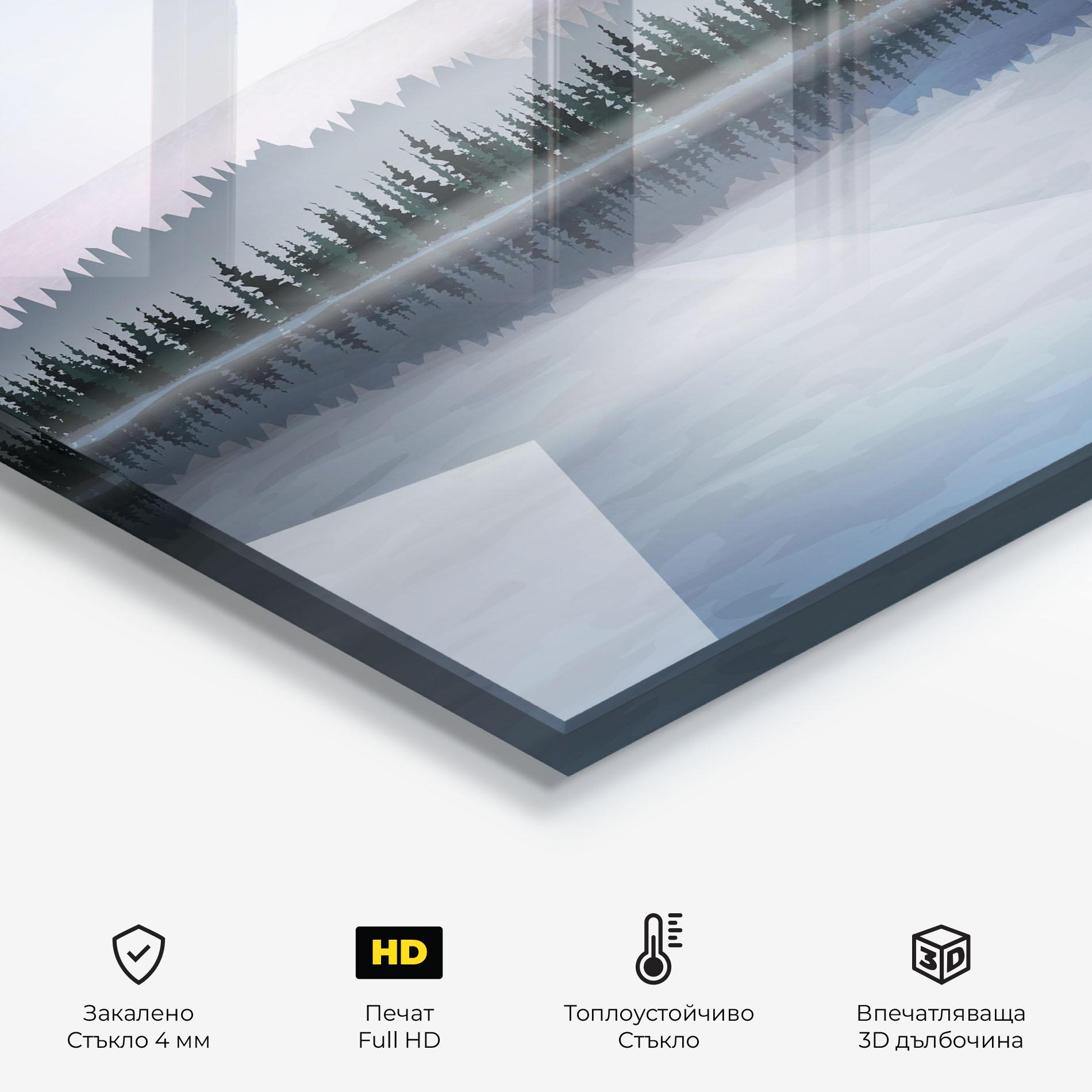 Стъклен панел за кухня Grey Lake Trees mockup 2