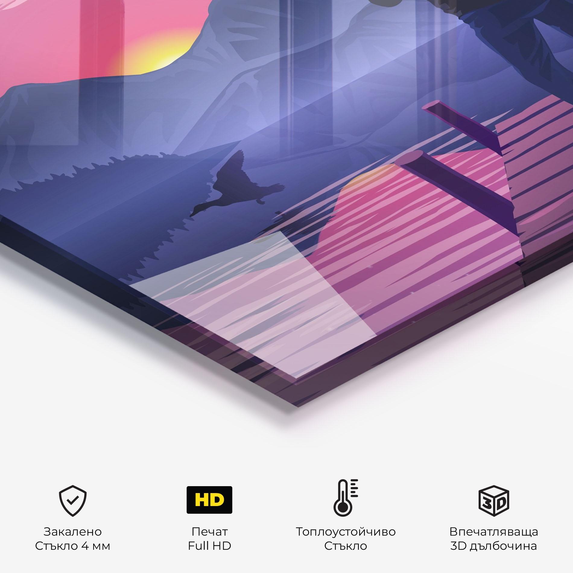 Стъклен панел за кухня Lake Pink Night mockup 2