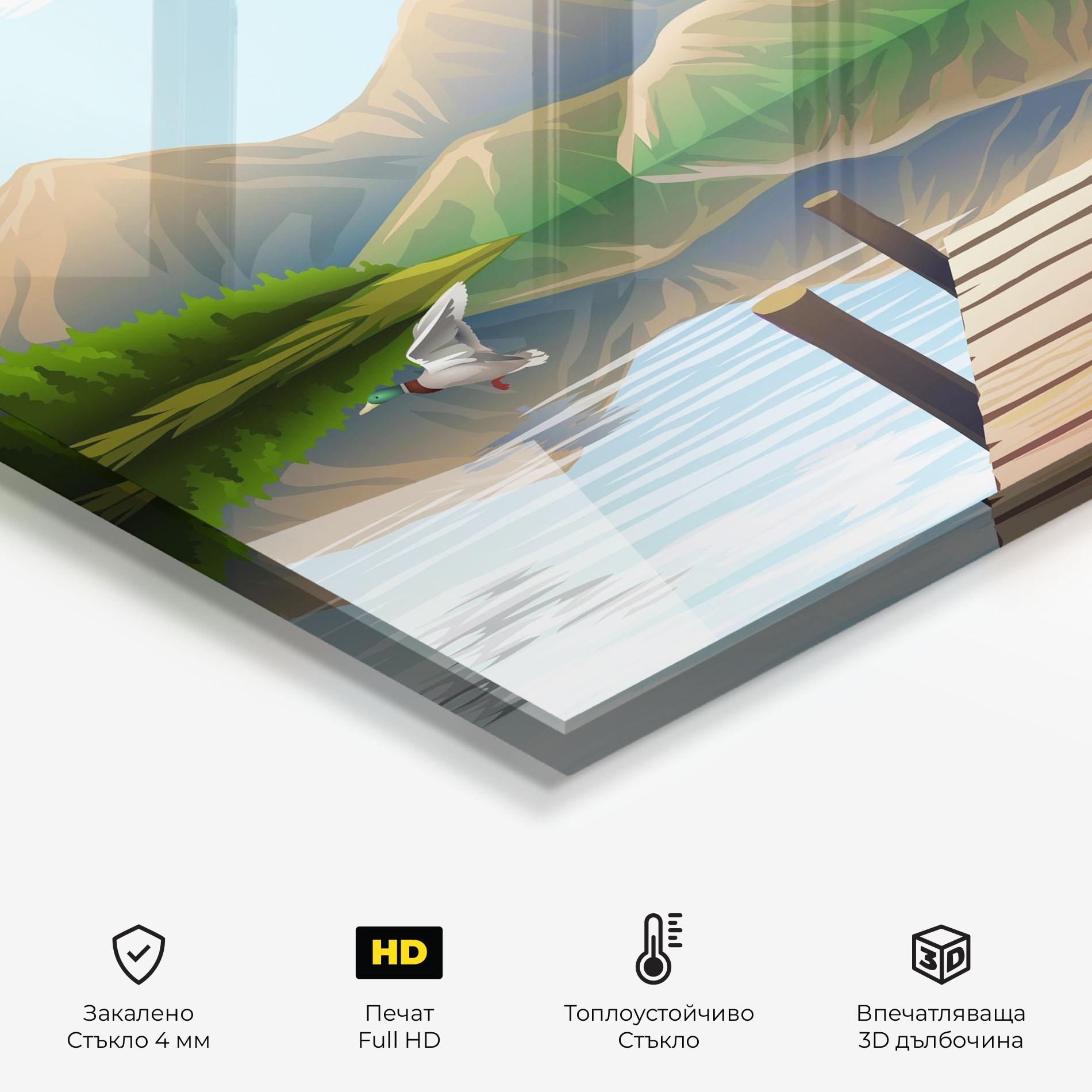 Стъклен панел за кухня Morning Lake mockup 2