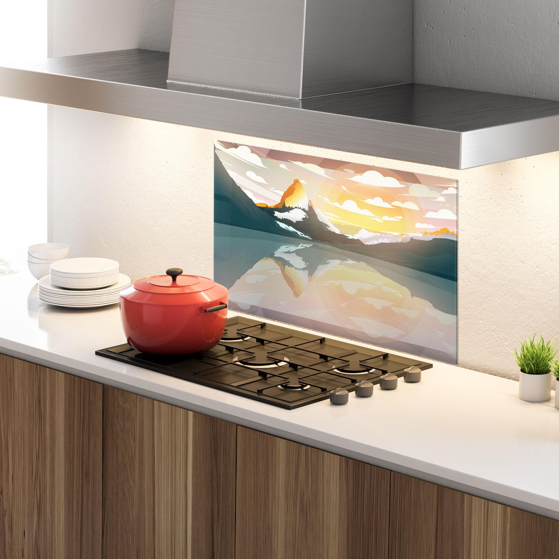 Стъклен панел за кухня Green Mountain Lake mockup 4