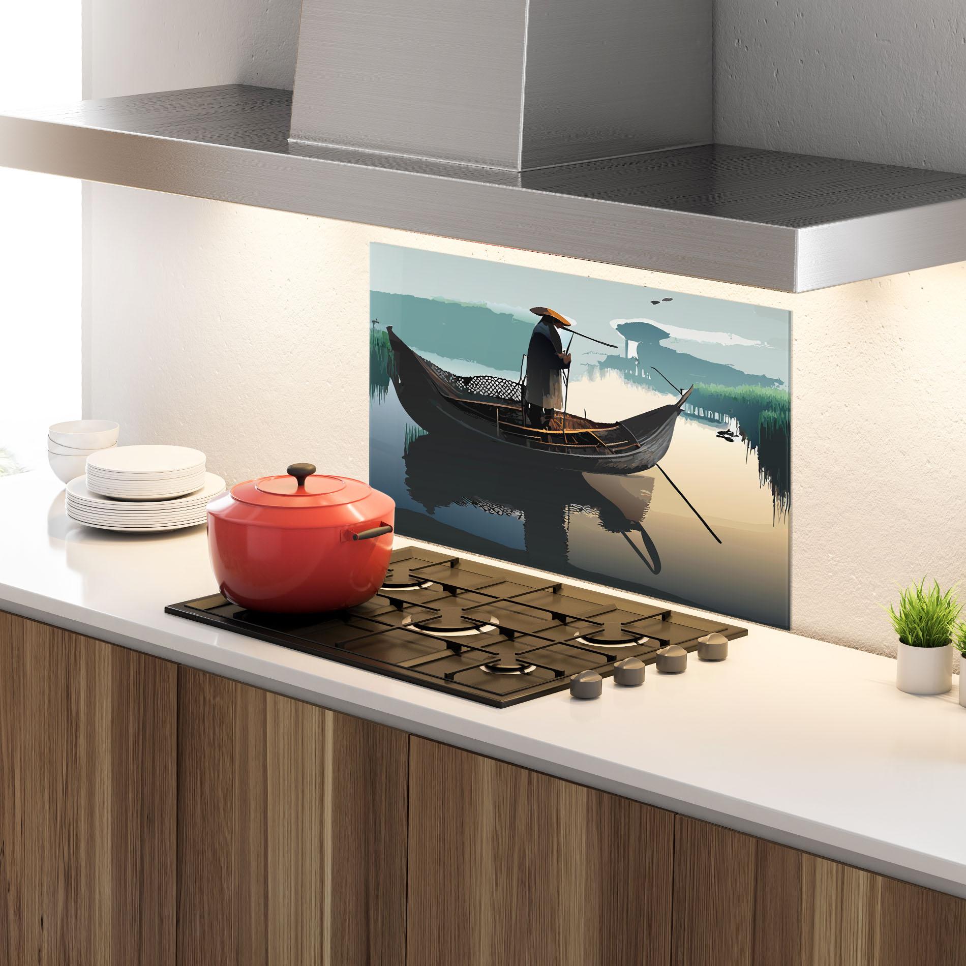 Стъклен панел за кухня Japan Man Lake mockup 4