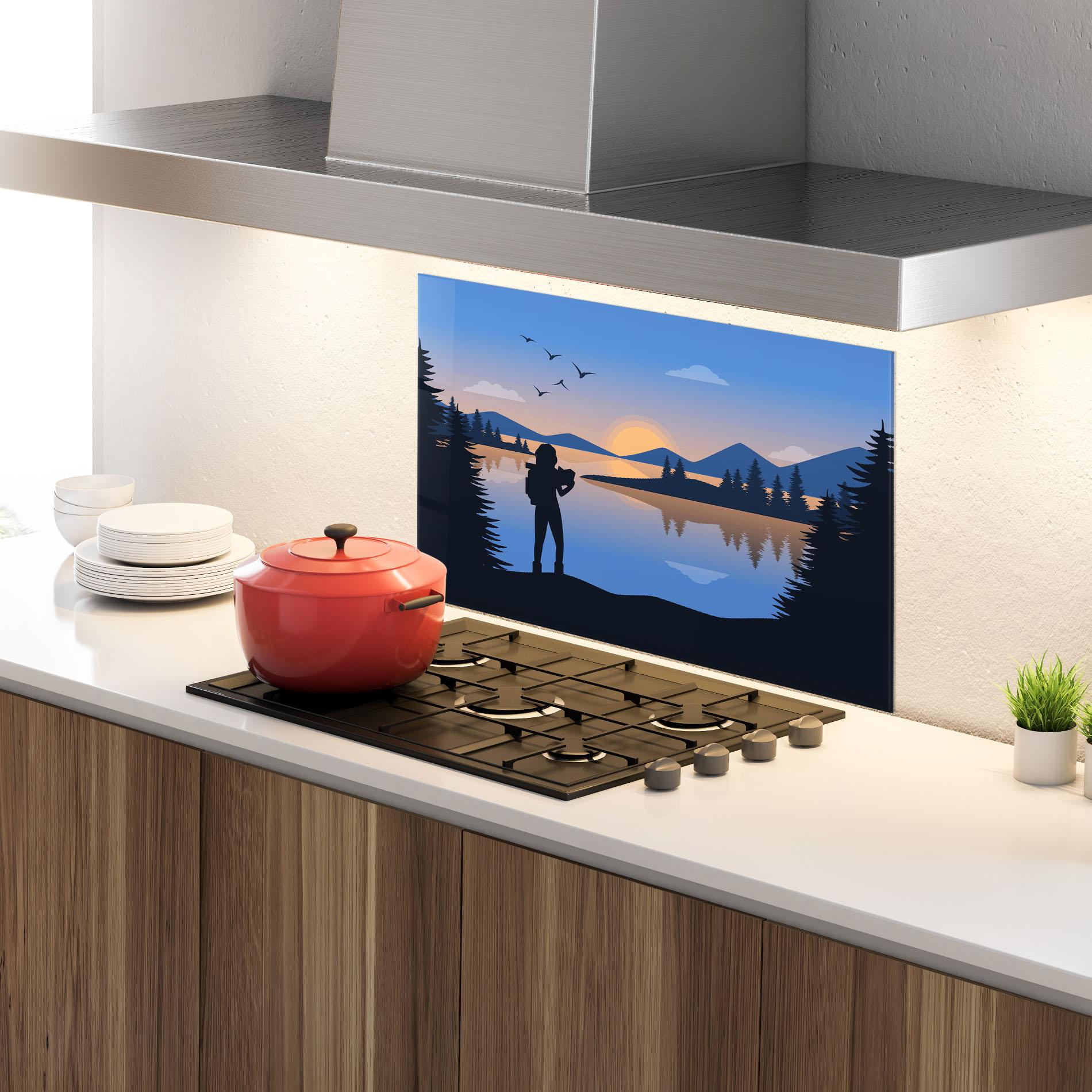 Стъклен панел за кухня Lake Woman View mockup 4