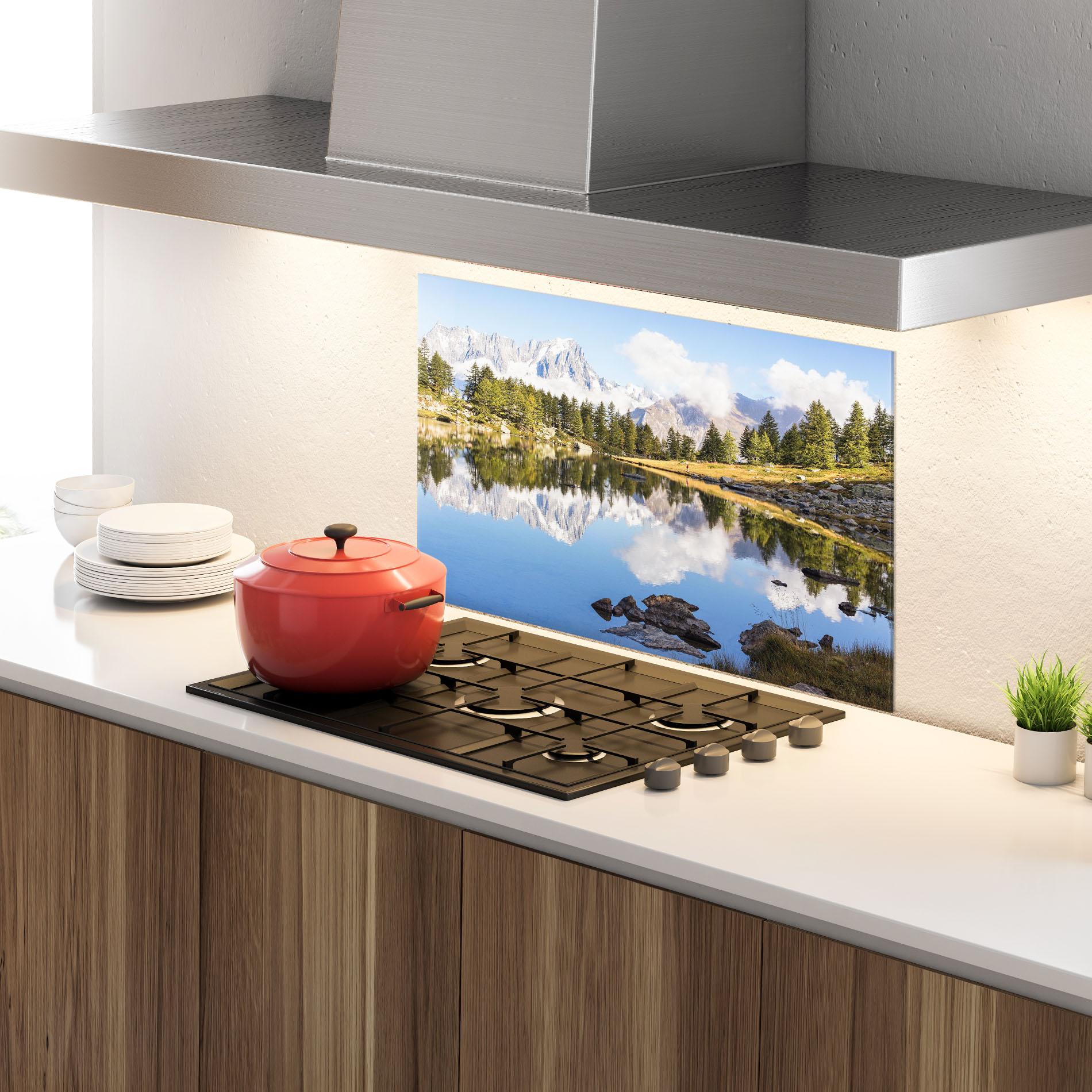 Стъклен панел за кухня Mountain Reflection mockup 4