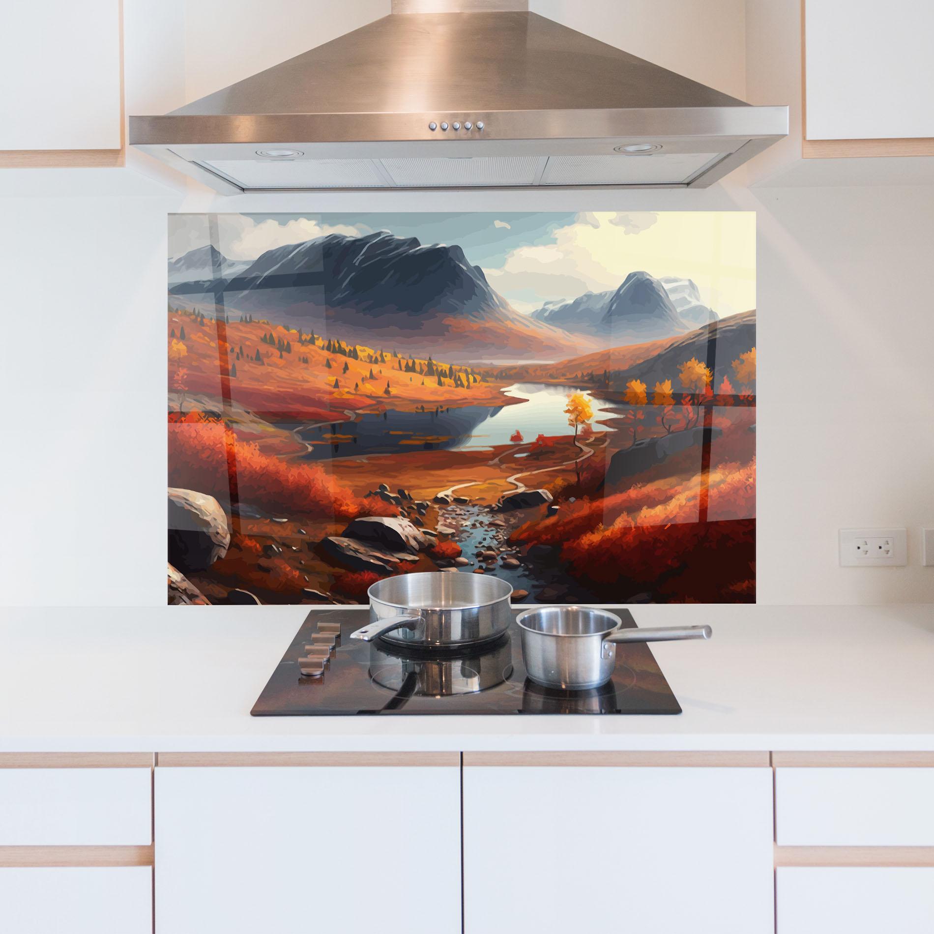 Стъклен панел за кухня Autumn Field Lake mockup 5