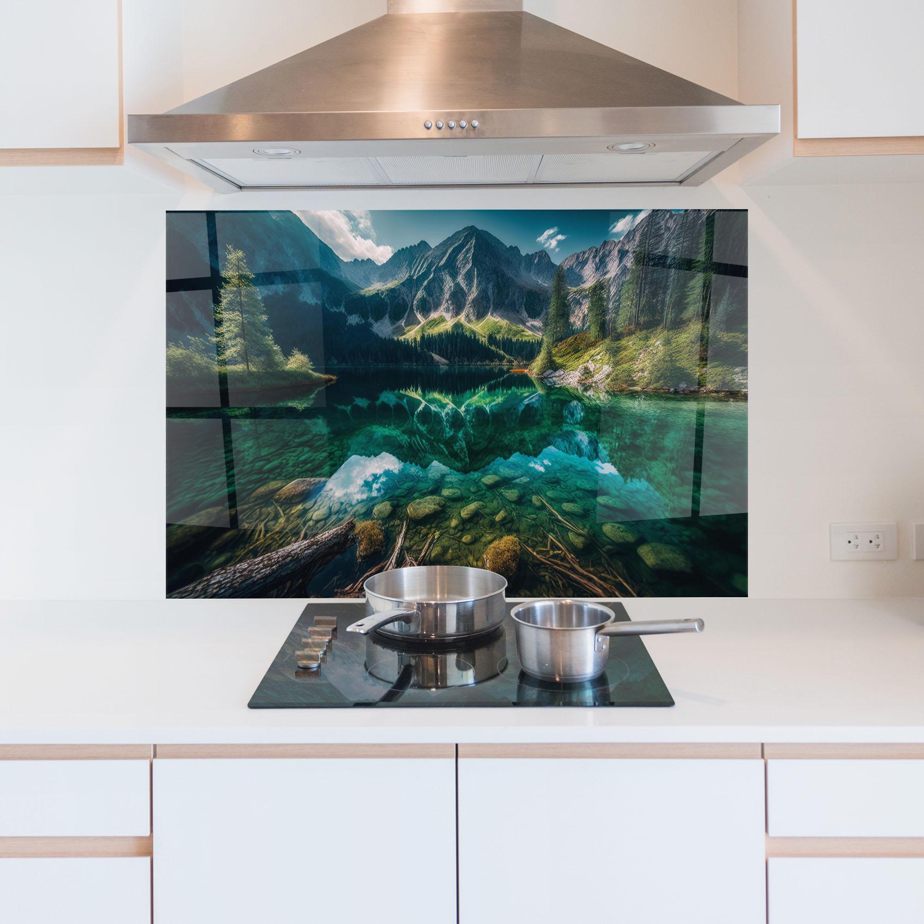 Стъклен панел за кухня Beautiful Lake Mountain mockup 5
