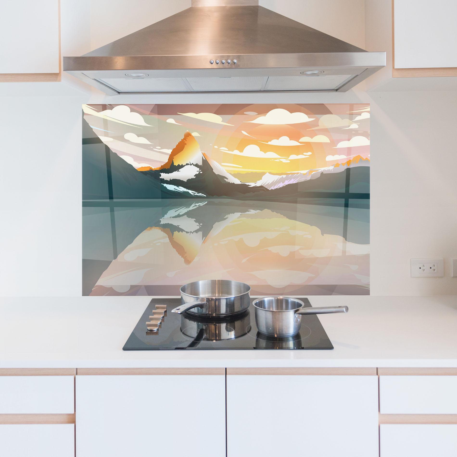 Стъклен панел за кухня Green Mountain Lake mockup 5