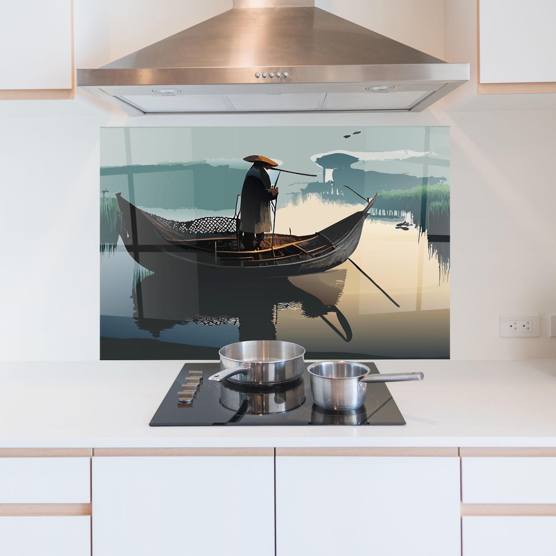 Стъклен панел за кухня Japan Man Lake mockup 5