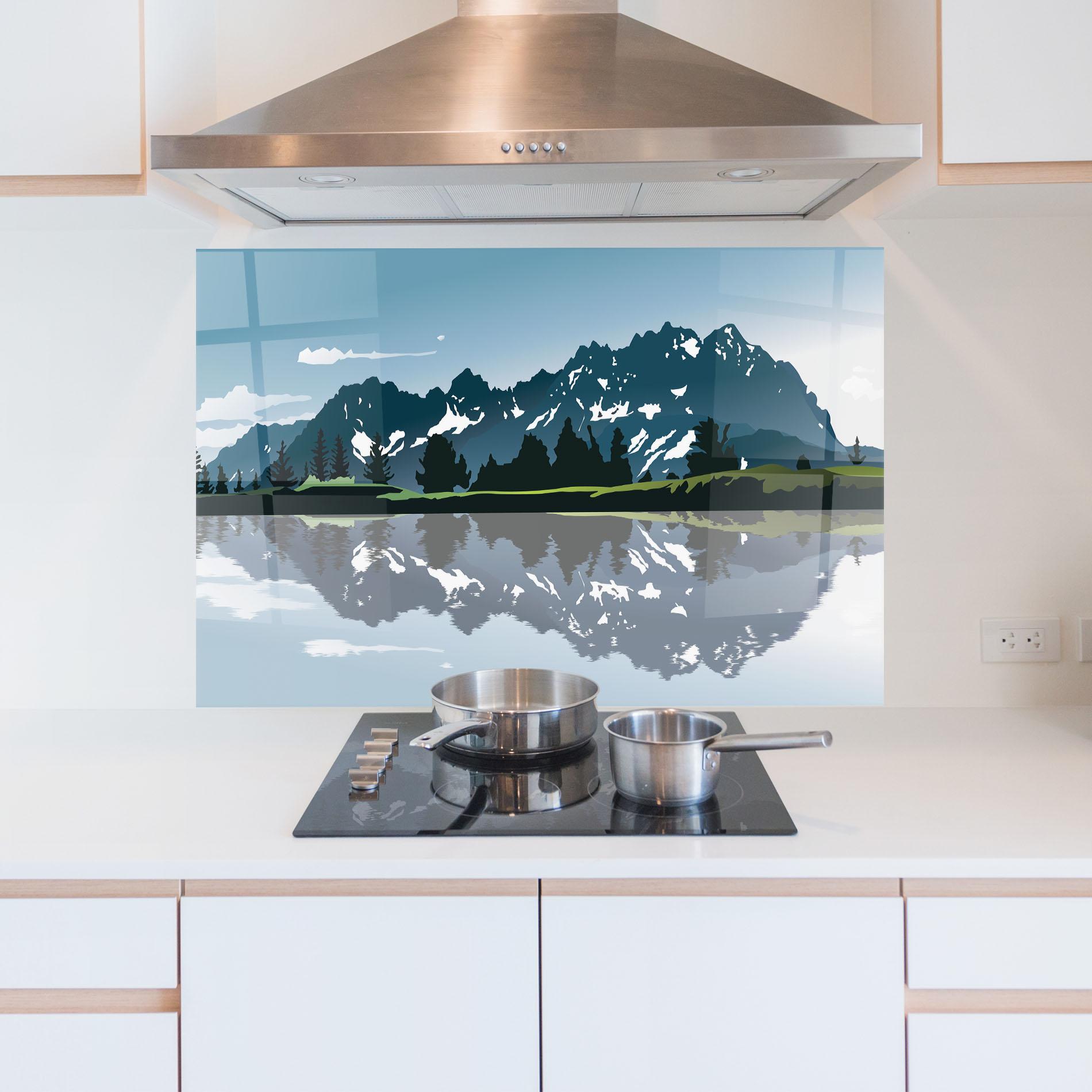 Стъклен панел за кухня Lake Blue Mountain mockup 5