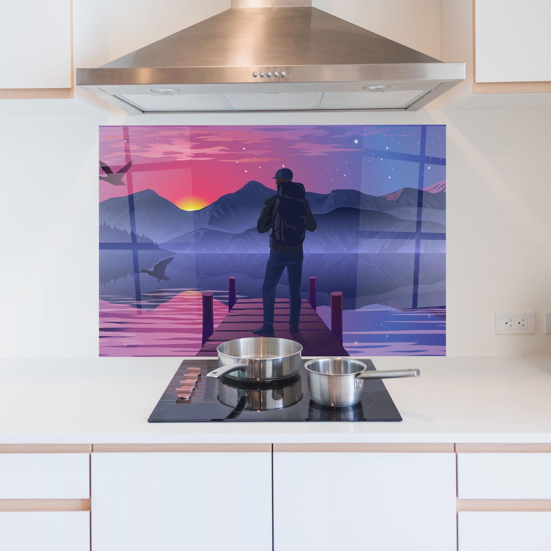 Стъклен панел за кухня Lake Pink Night mockup 5