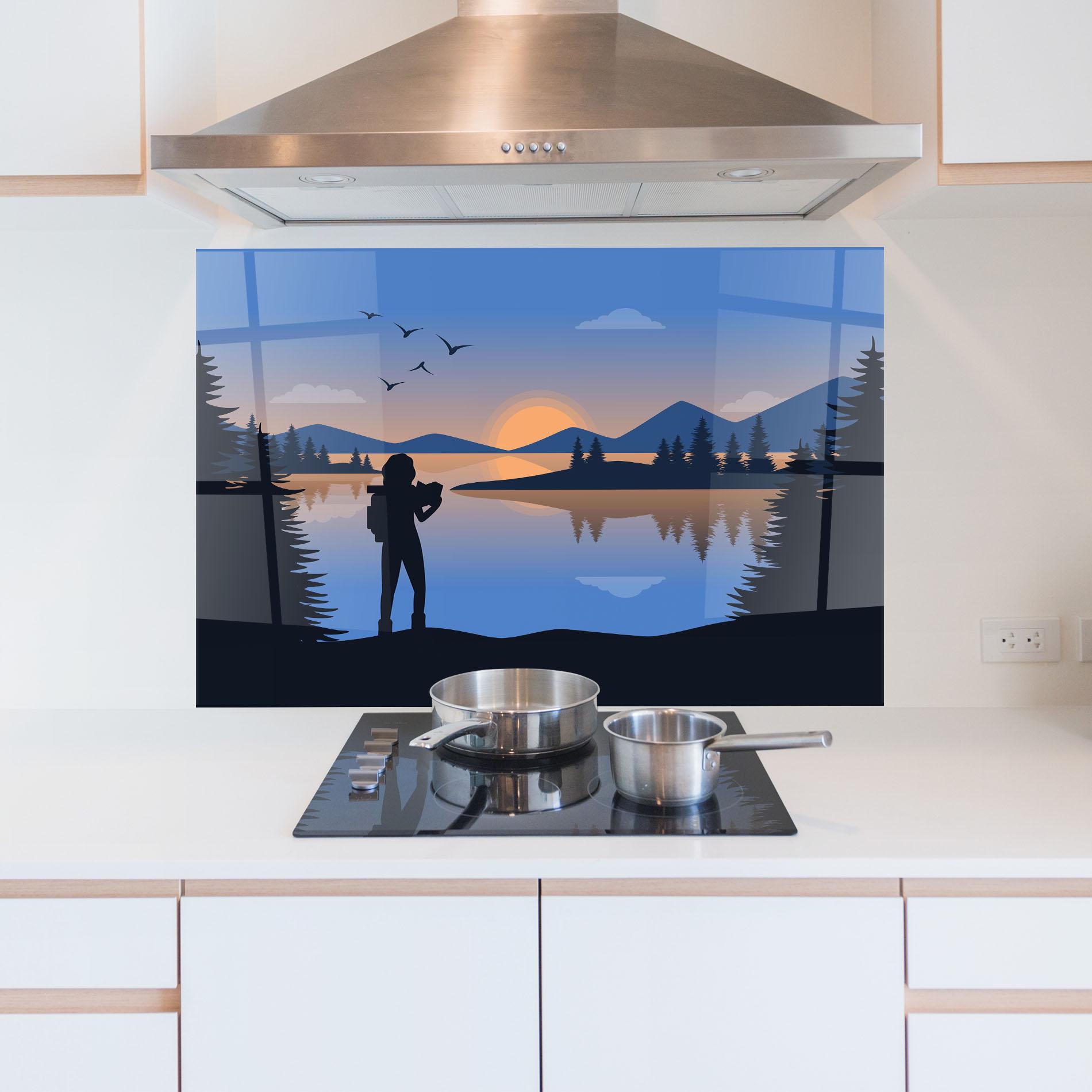 Стъклен панел за кухня Lake Woman View mockup 5