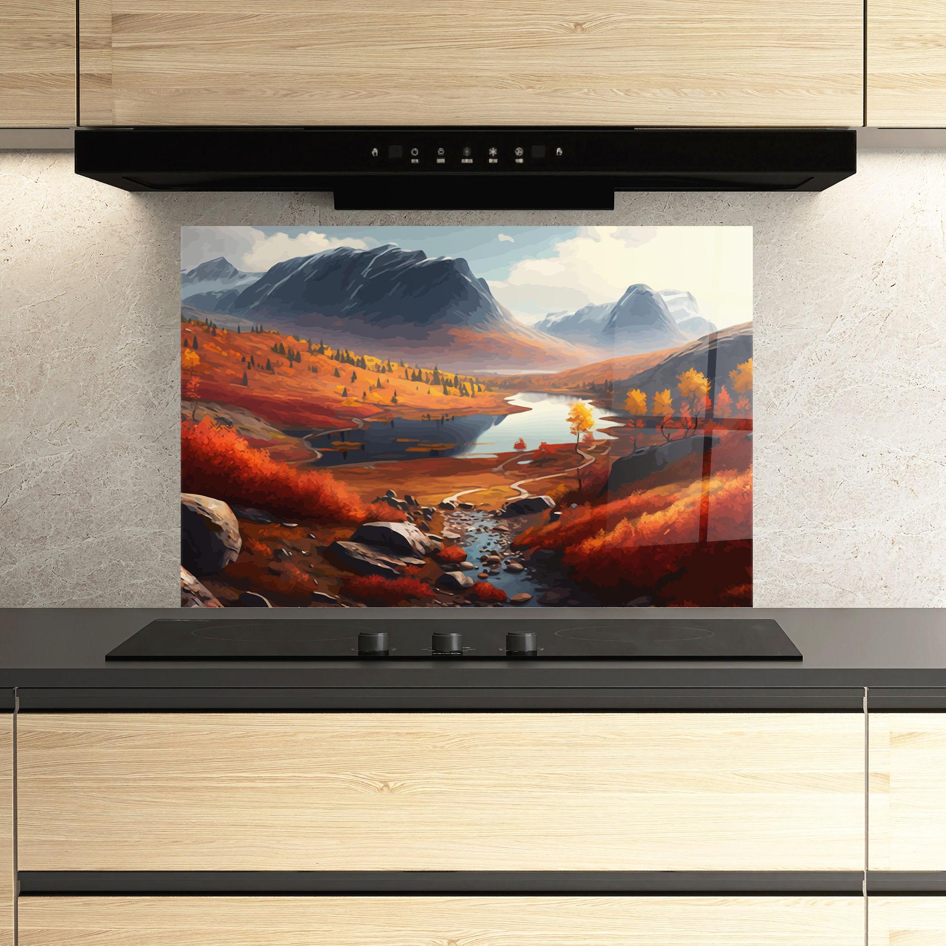 Стъклен панел за кухня Autumn Field Lake mockup 3