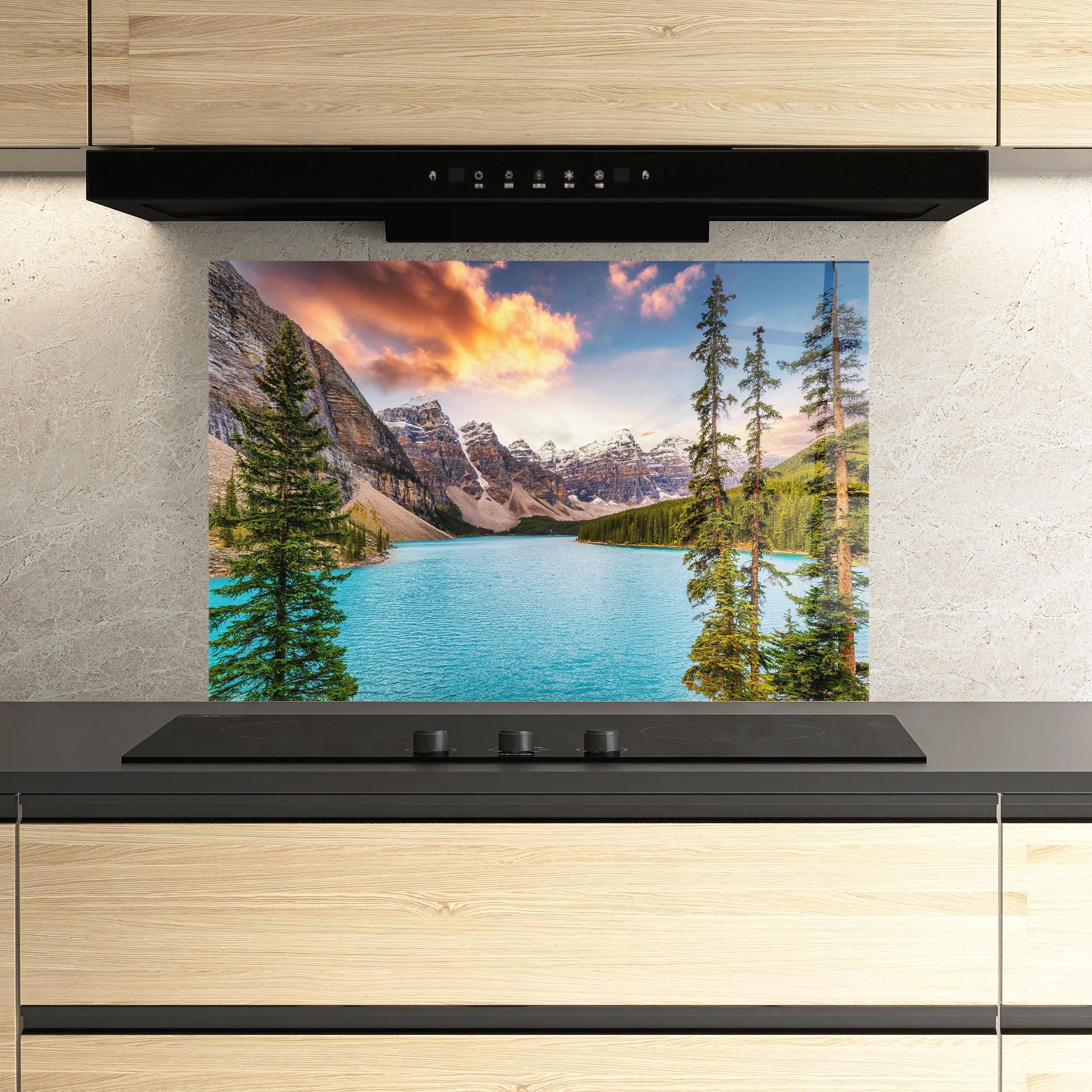 Стъклен панел за кухня Blue Magic Lake mockup 3