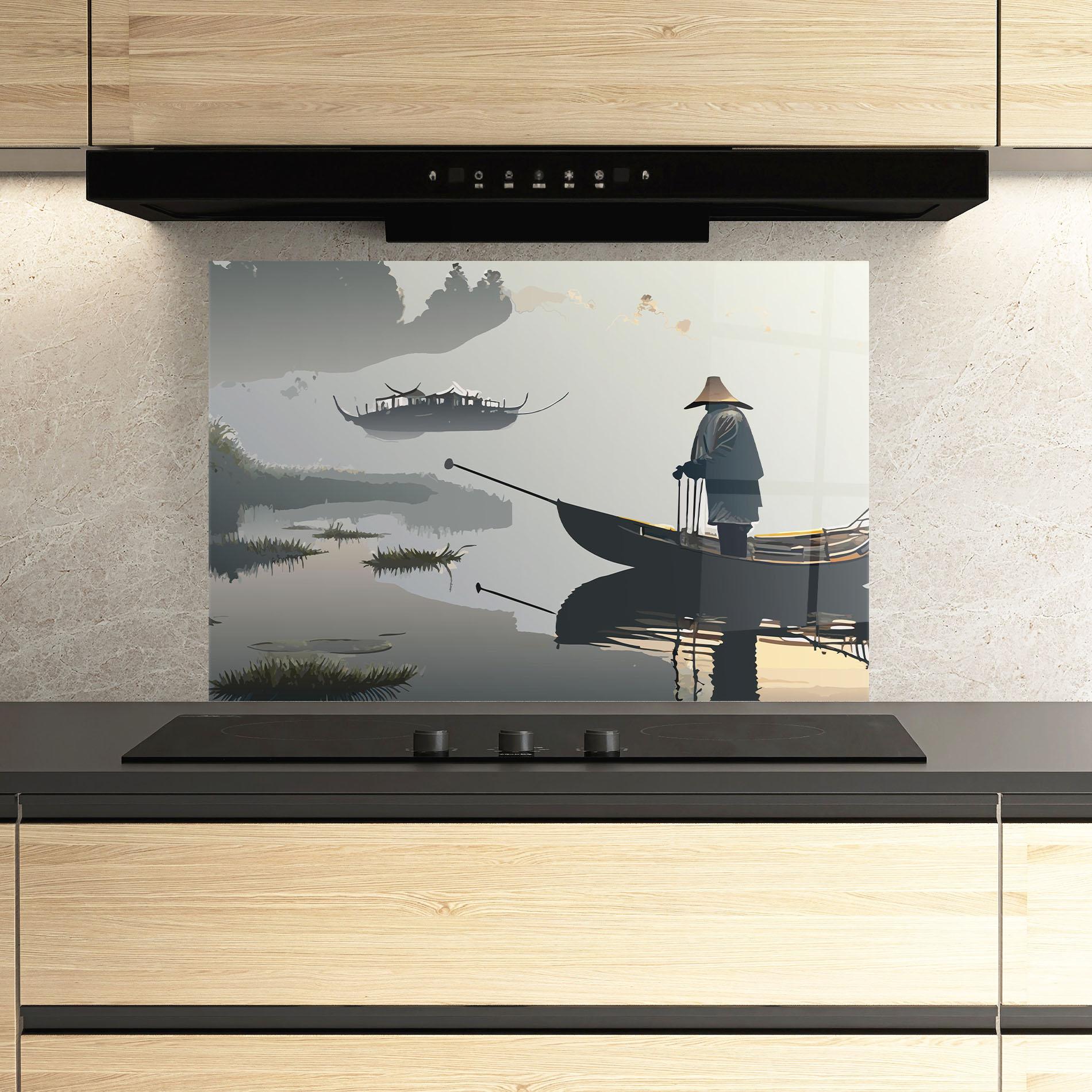 Стъклен панел за кухня Grey Lake Man mockup 3